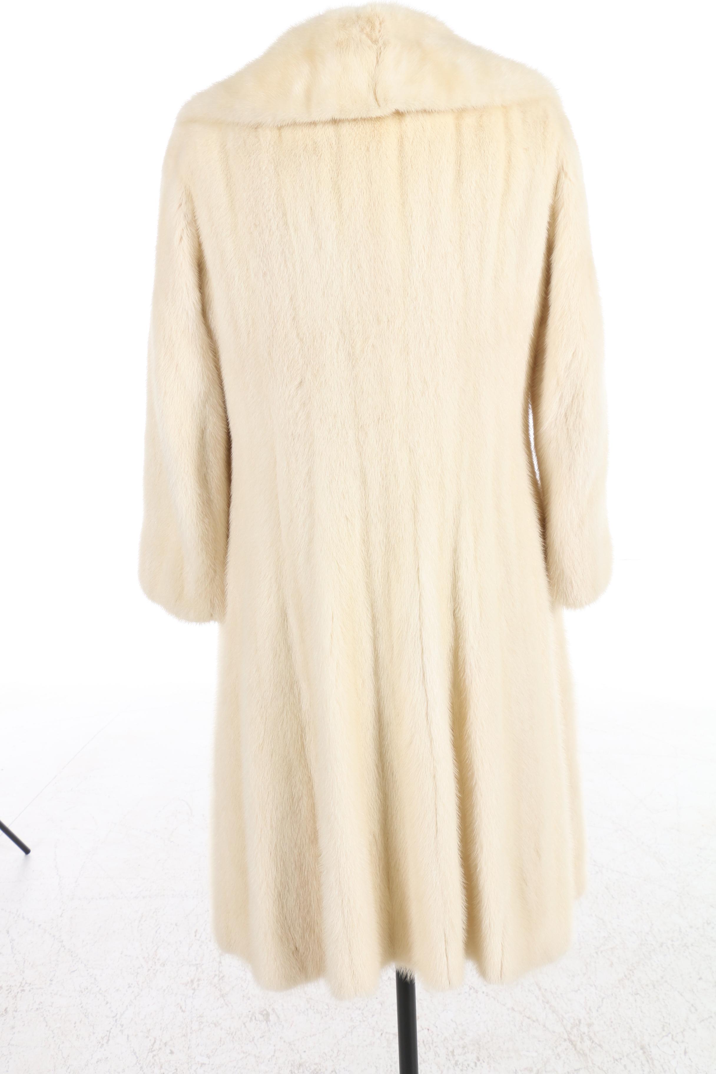 Donald Brooks Platinum Mink Fur Swing Coat with Wide Notched Collar