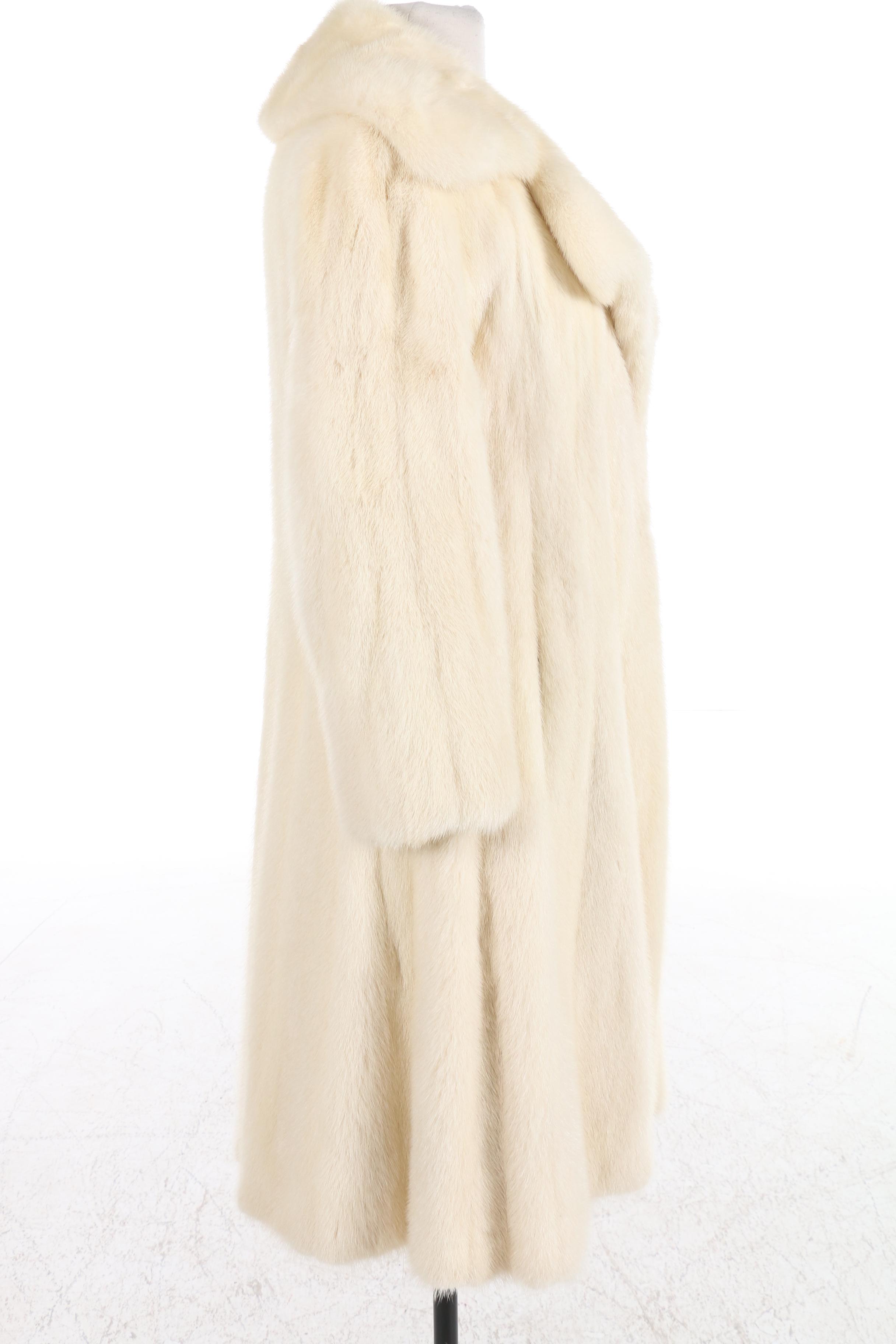 Donald Brooks Platinum Mink Fur Swing Coat with Wide Notched Collar