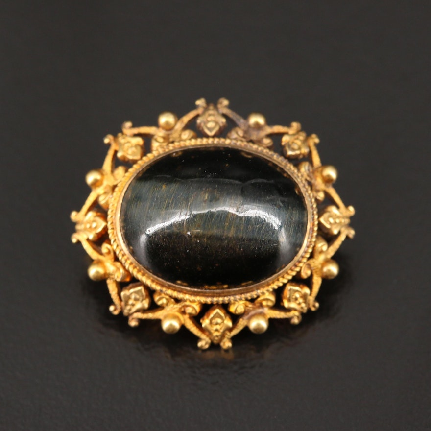 Circa 1900 Krementz 14K Tiger's Eye Brooch