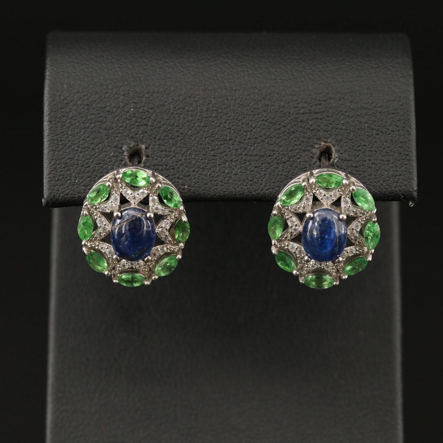 Sterling Tanzanite, Diopside and Cubic Zirconia Drop Earrings