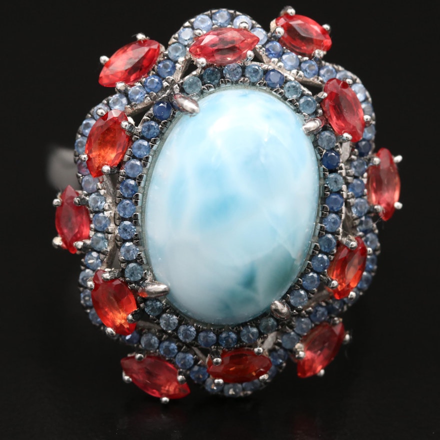 Sterling Larimar and Sapphire Ring
