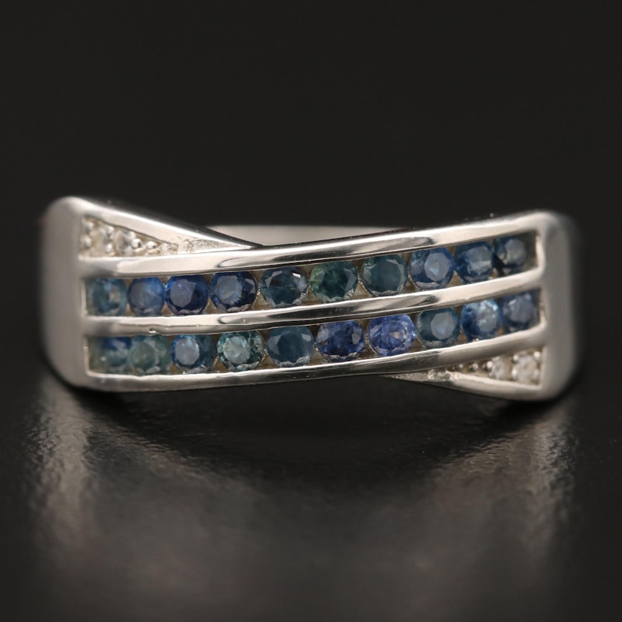 Sterling Sapphire and White Sapphire Crossover Band