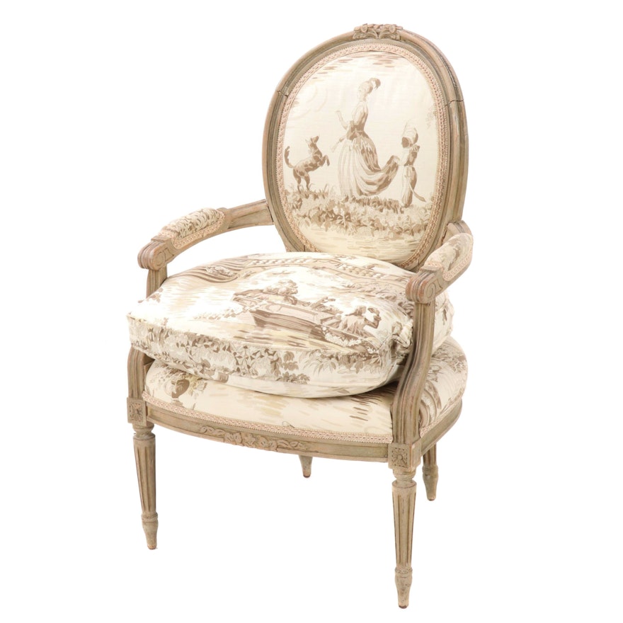 Louis XVI Style Upholstered Fauteuil, 20th Century