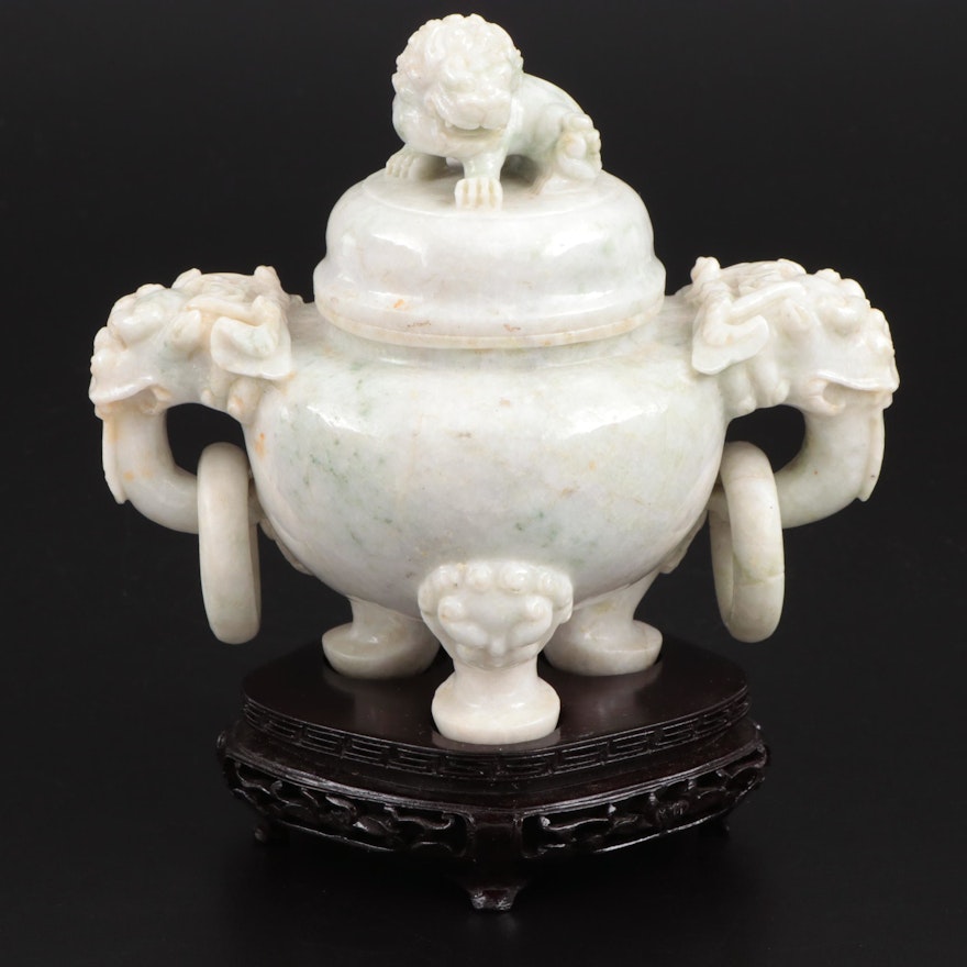 Chinese Carved Nephrite Tripod Covered Censer