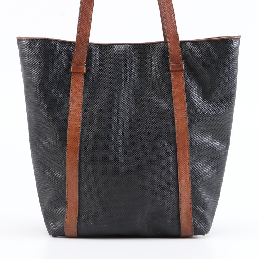 Bottega Veneta Black Rubberized Canvas Bucket Bag with Brown Leather Trim