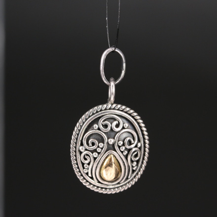 Bali Style Sterling Silver Pendant with 18K Accents