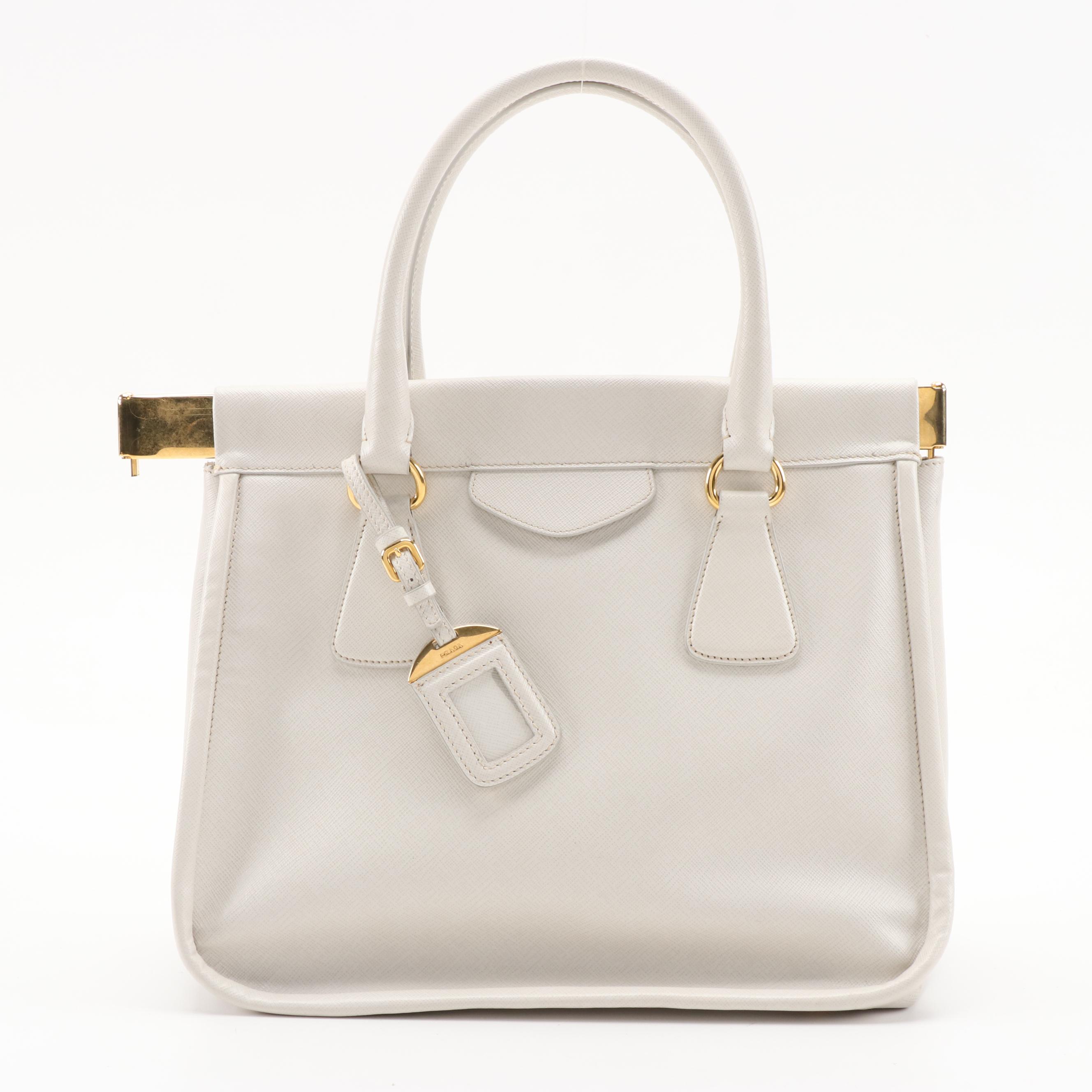 Prada White Saffiano Lux Borsa Cerniera Bag