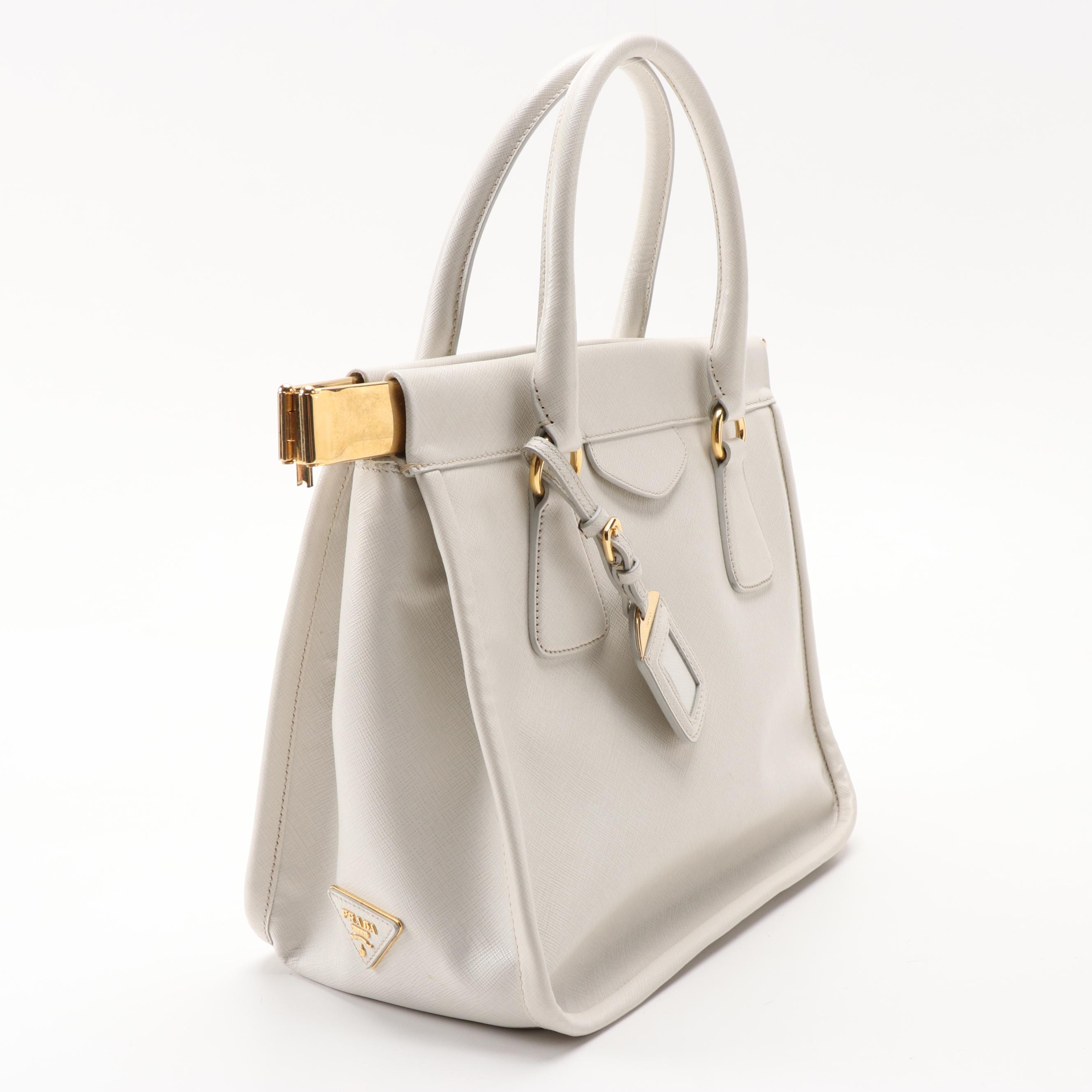 Prada White Saffiano Lux Borsa Cerniera Bag