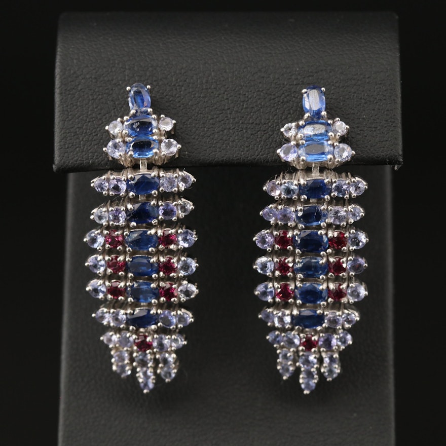 Sterling Silver Kyanite, Tanzanite and Garnet Earrings