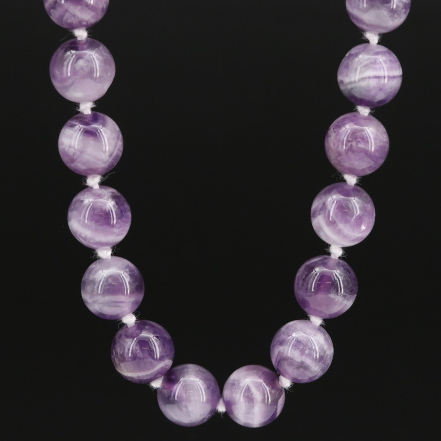 Hand Knotted Amethyst Strand Necklace with Sterling Clasp