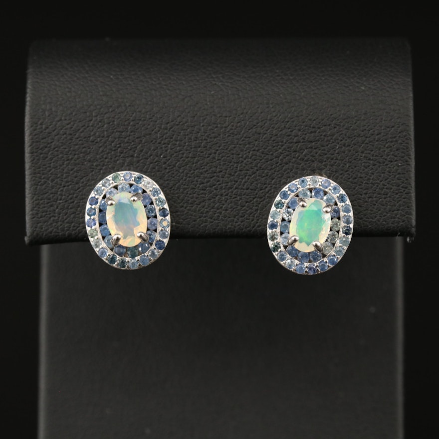 Sterling Opal and Tanzanite Earrings