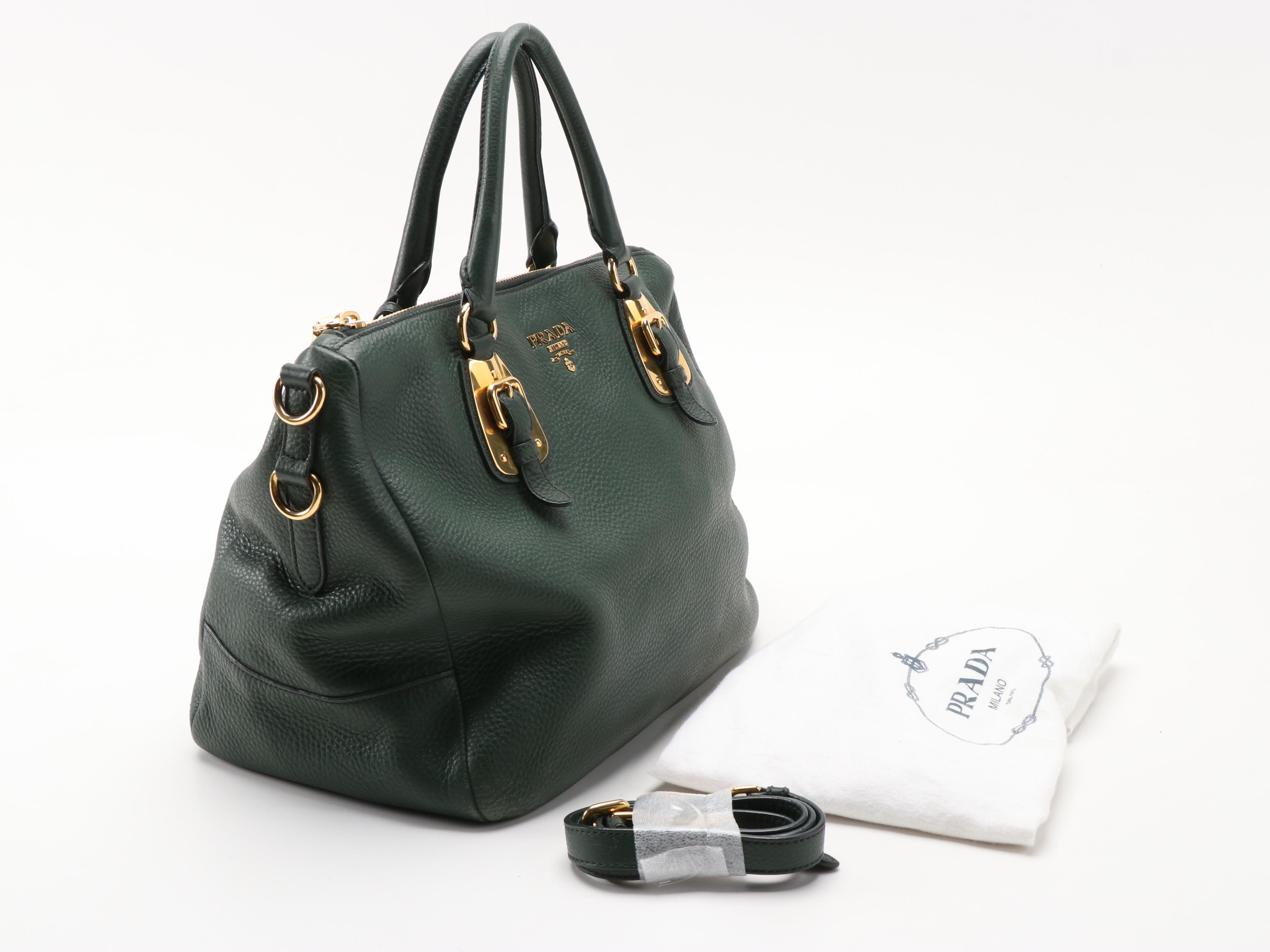 Prada Two-Way Satchel in Forest Green Vitello Daino Leather