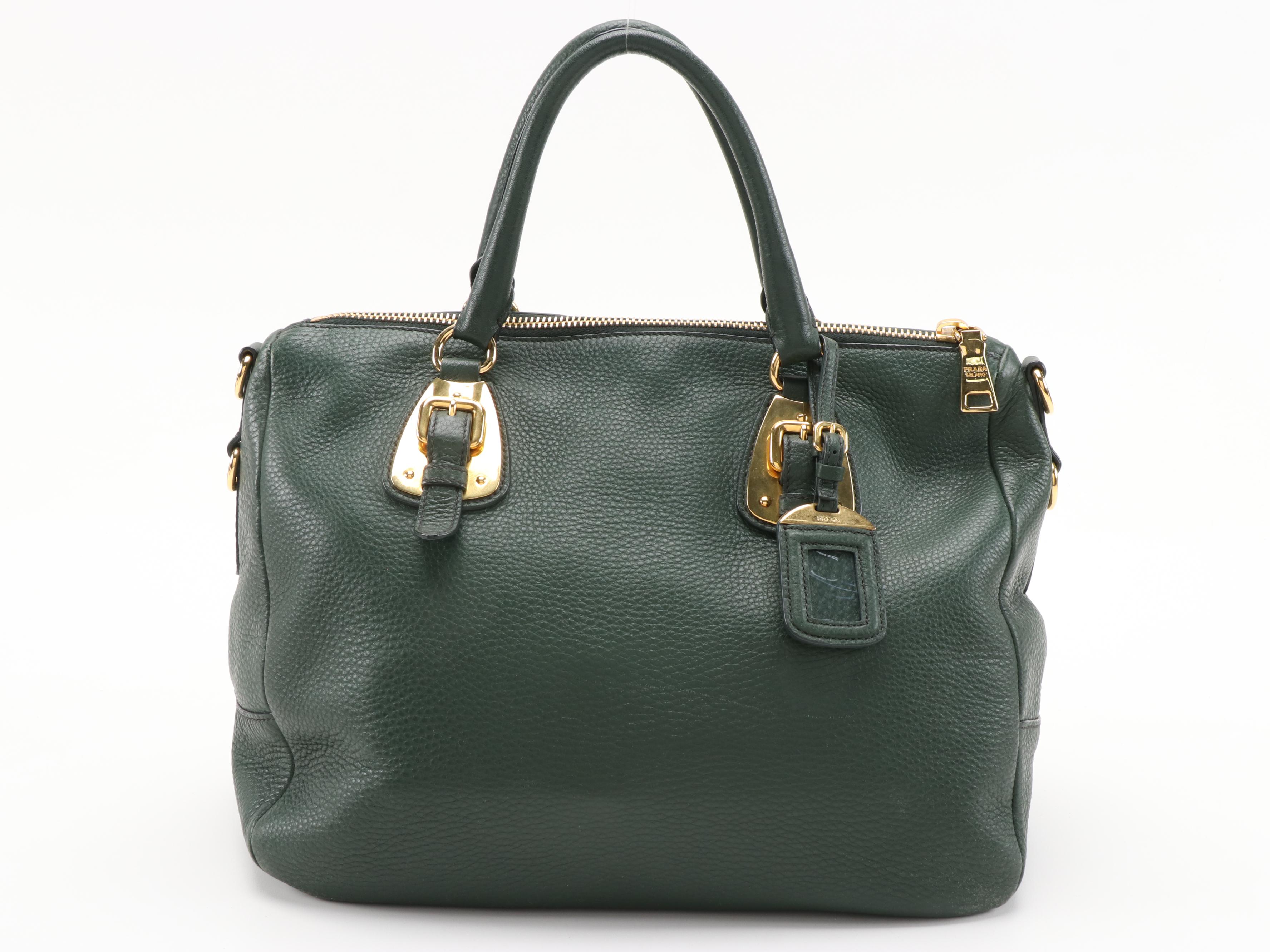 Prada Two-Way Satchel in Forest Green Vitello Daino Leather
