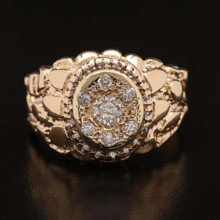 14K Diamond Ring with Nugget Design