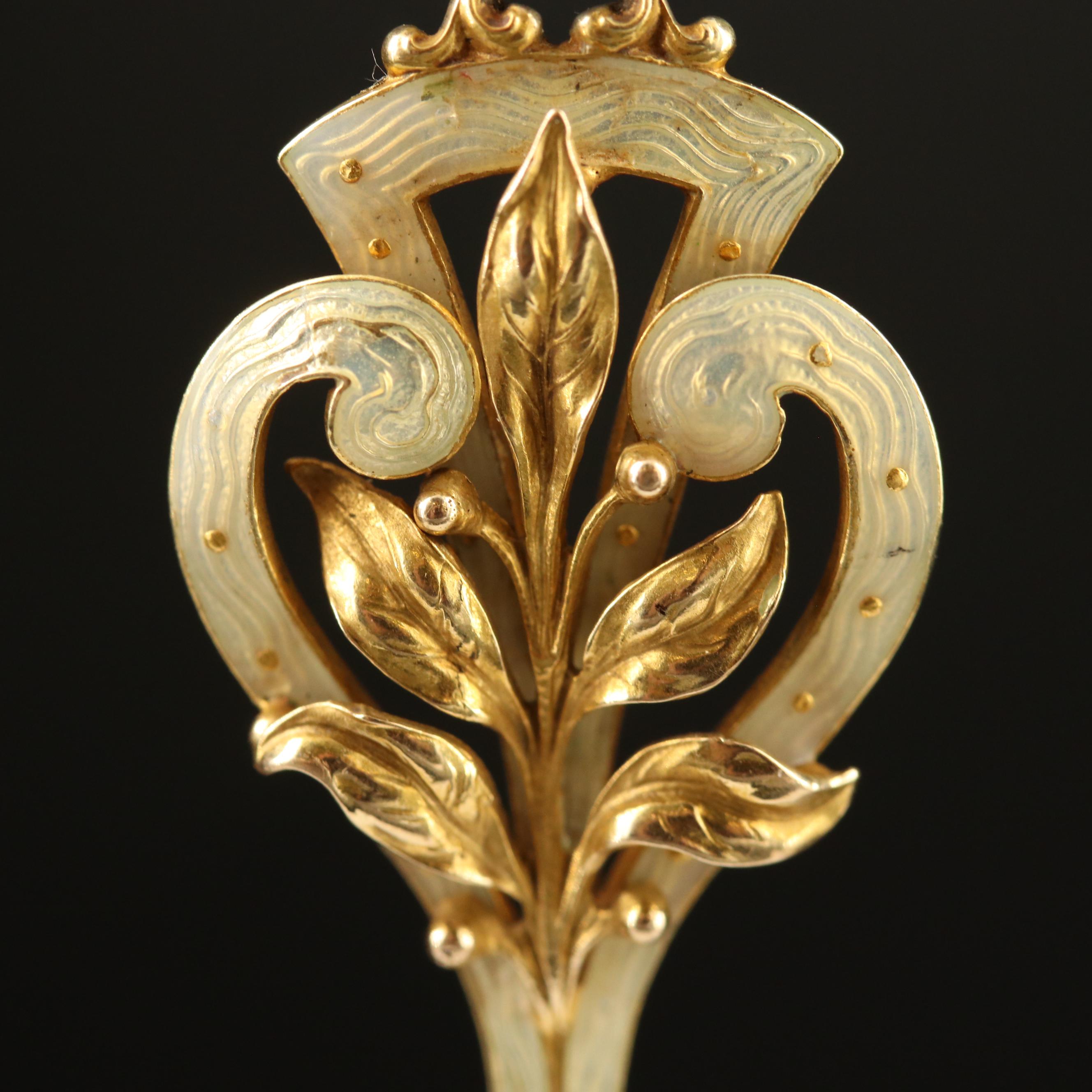 Art Nouveau Whiteside & Blank 14K Pearl Pendant with Guilloché Accents