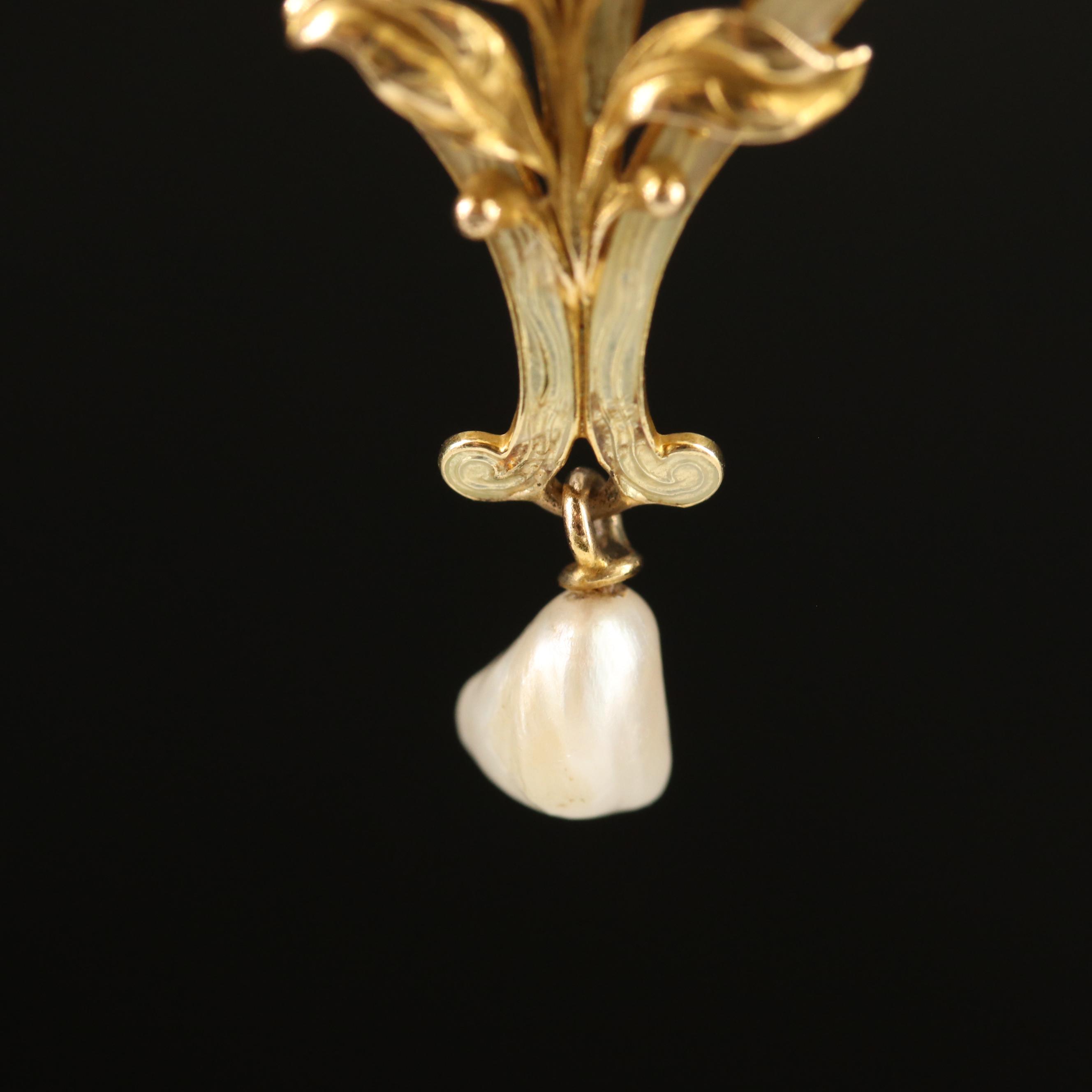 Art Nouveau Whiteside & Blank 14K Pearl Pendant with Guilloché Accents