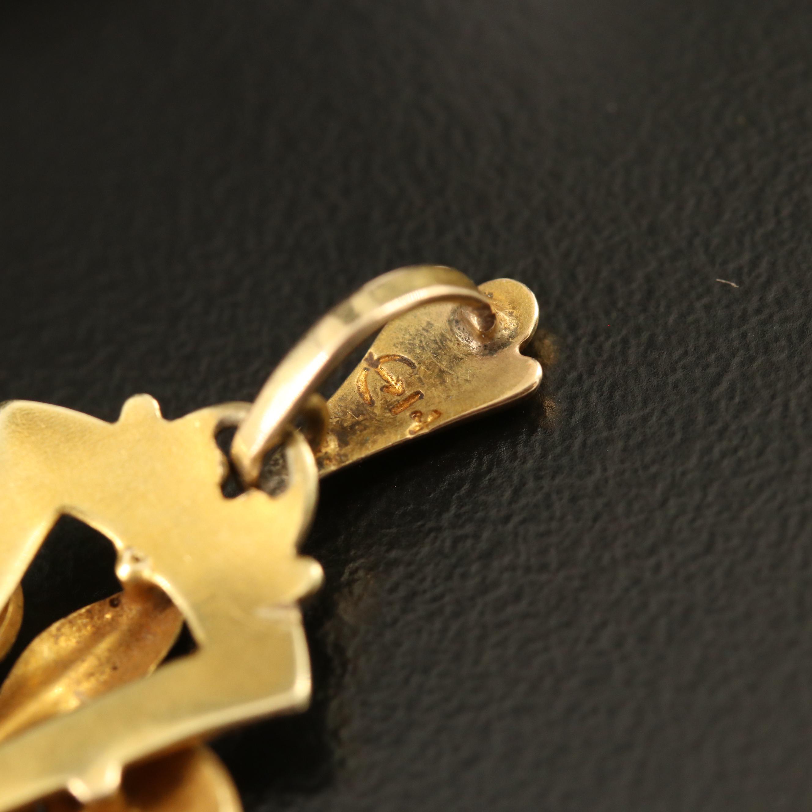 Art Nouveau Whiteside & Blank 14K Pearl Pendant with Guilloché Accents