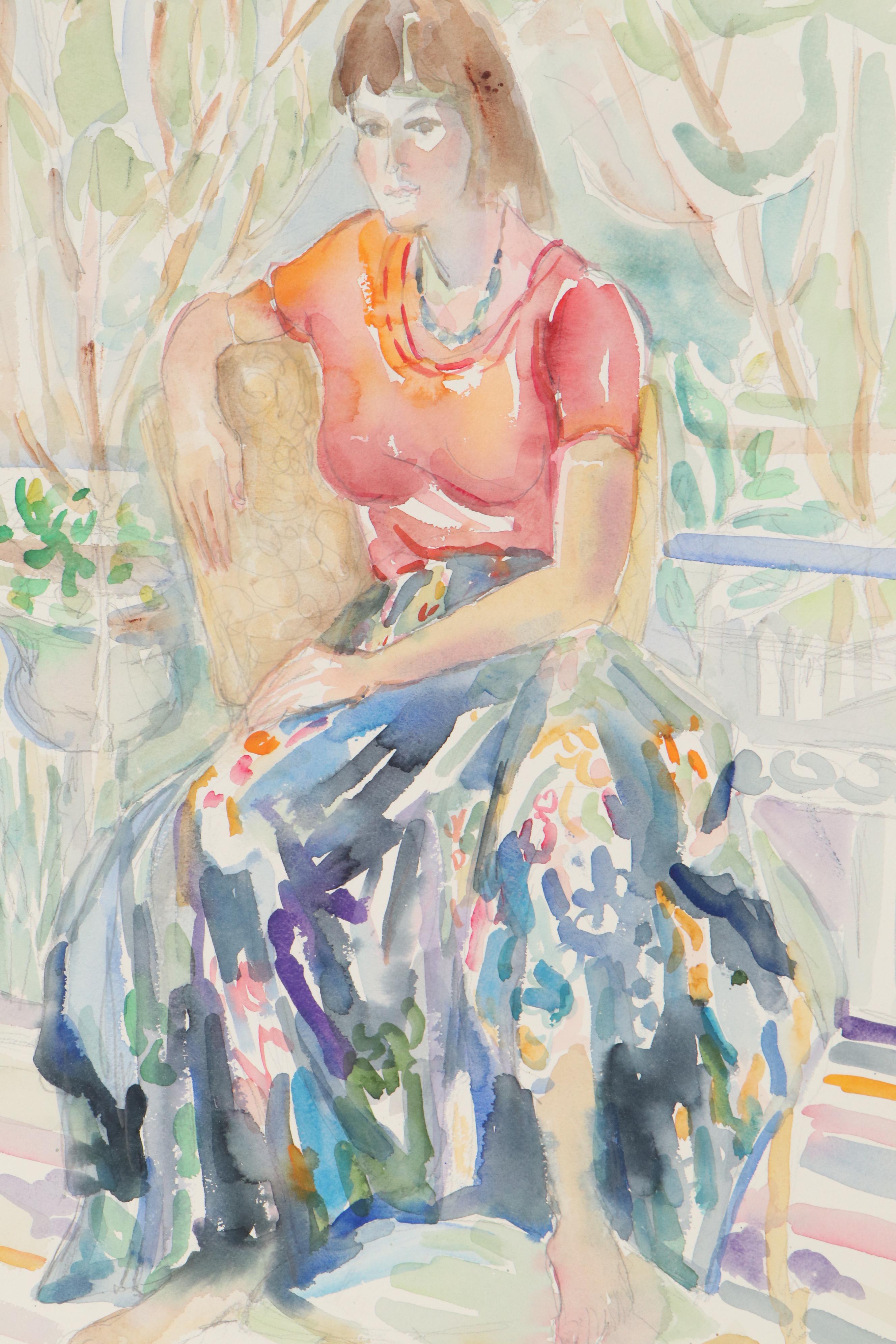 Yolanda Fusco Watercolor Painting of Seated Woman