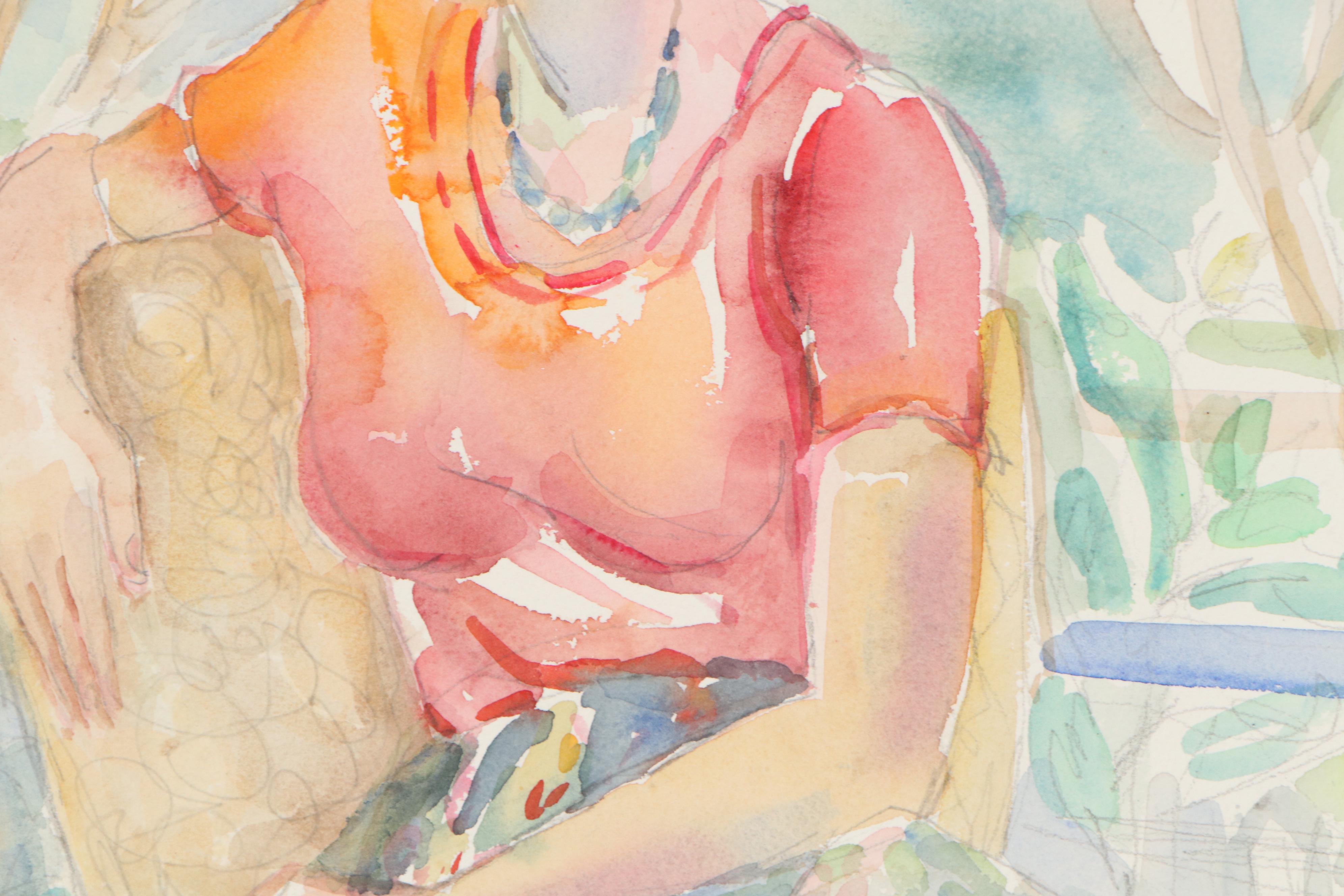 Yolanda Fusco Watercolor Painting of Seated Woman