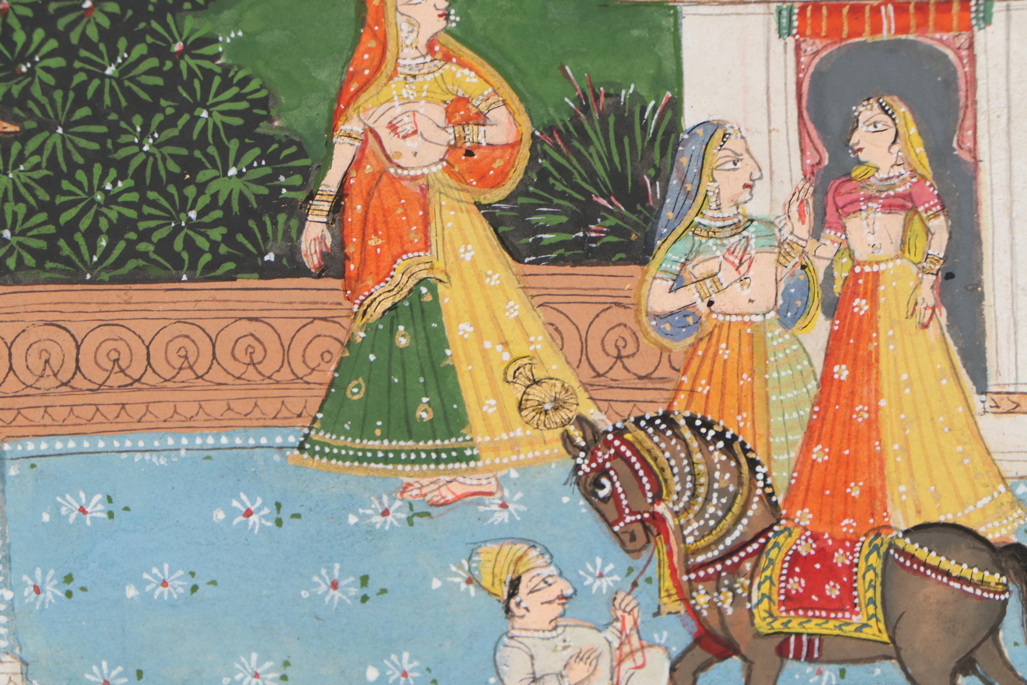 Indian Rajput Style Gouache Painting of Erotic Scene, 20th Century
