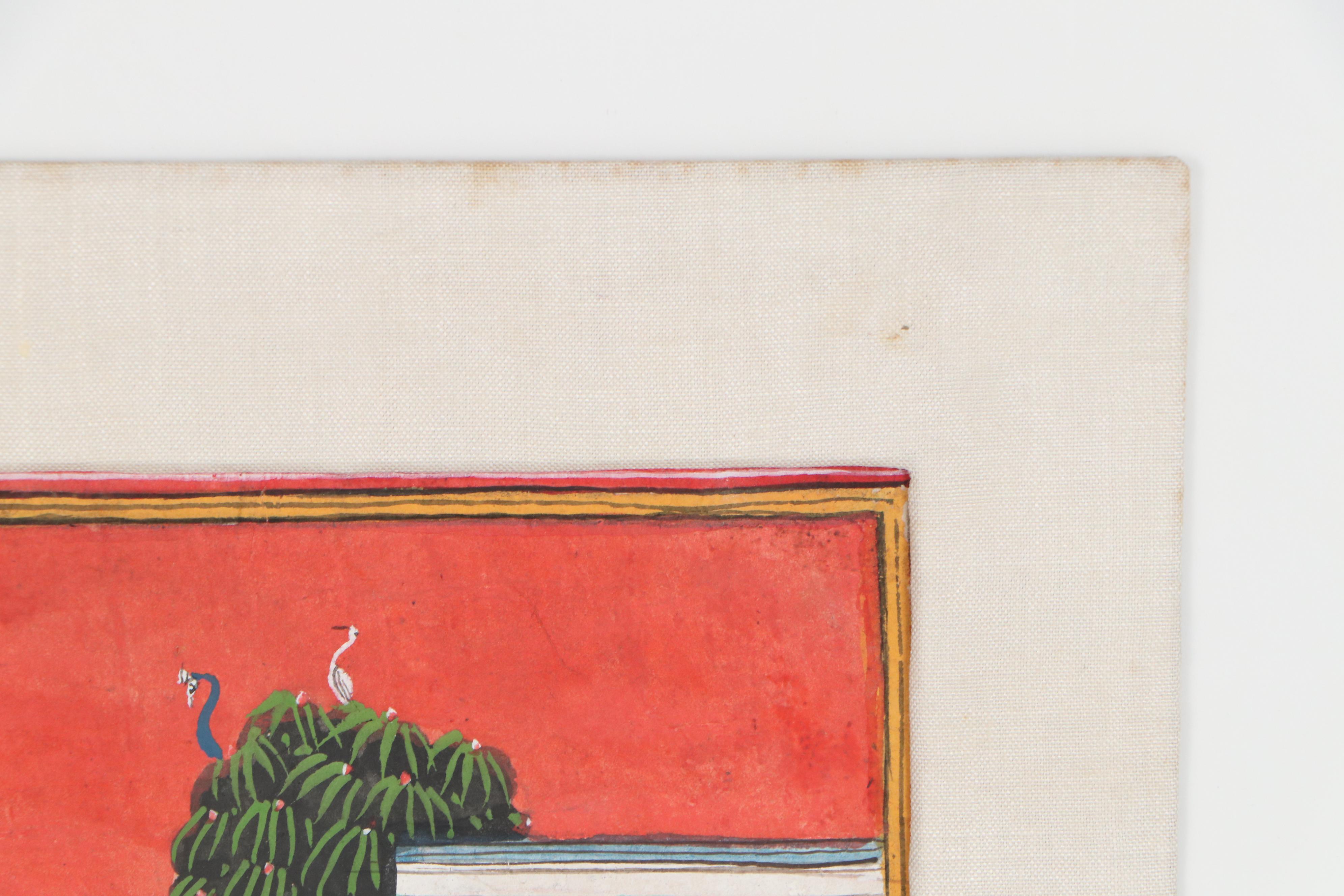 Indian Rajput Style Gouache Painting of Erotic Scene, 20th Century