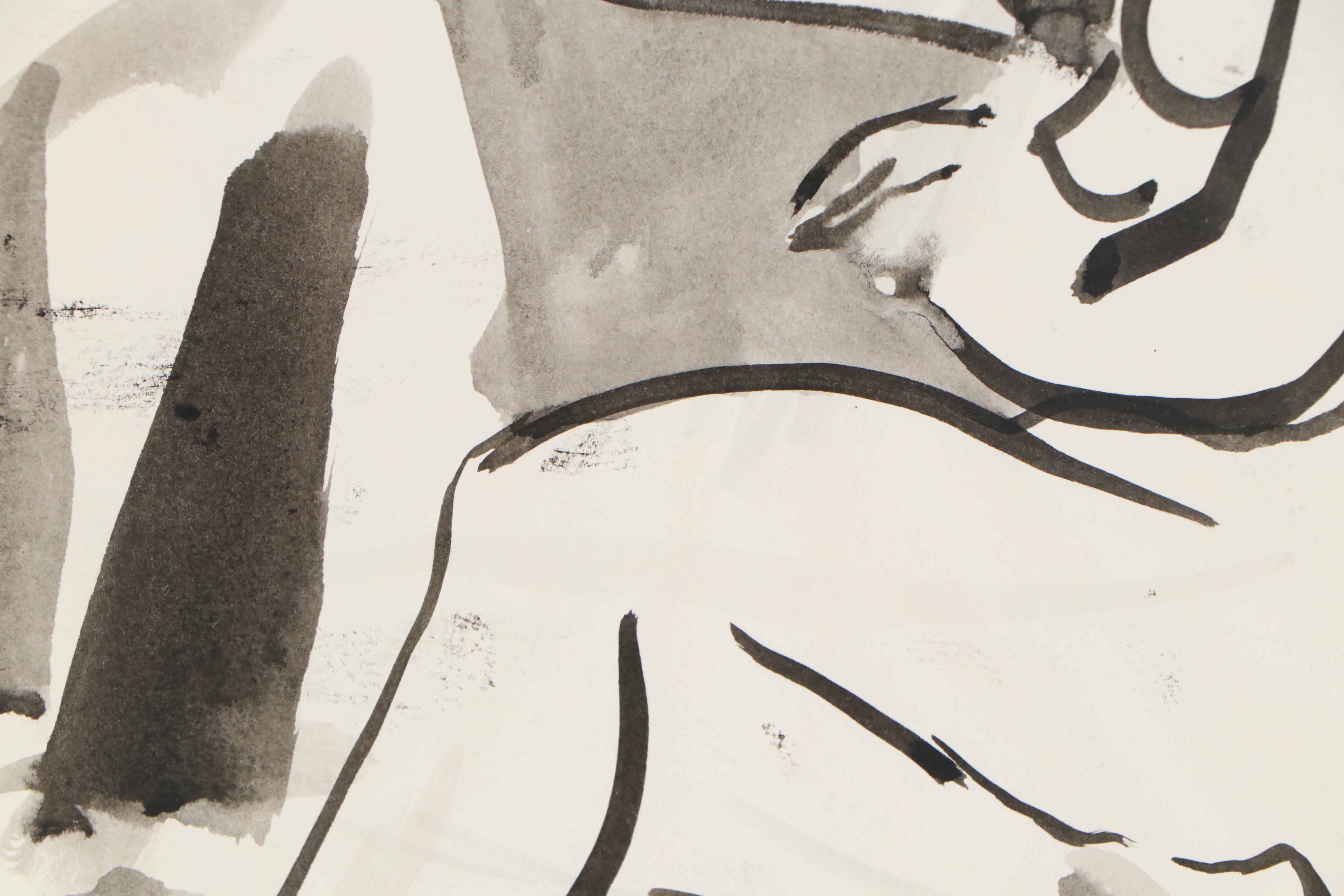 Yolanda Fusco Ink Wash Painting of Reclining Female Nude