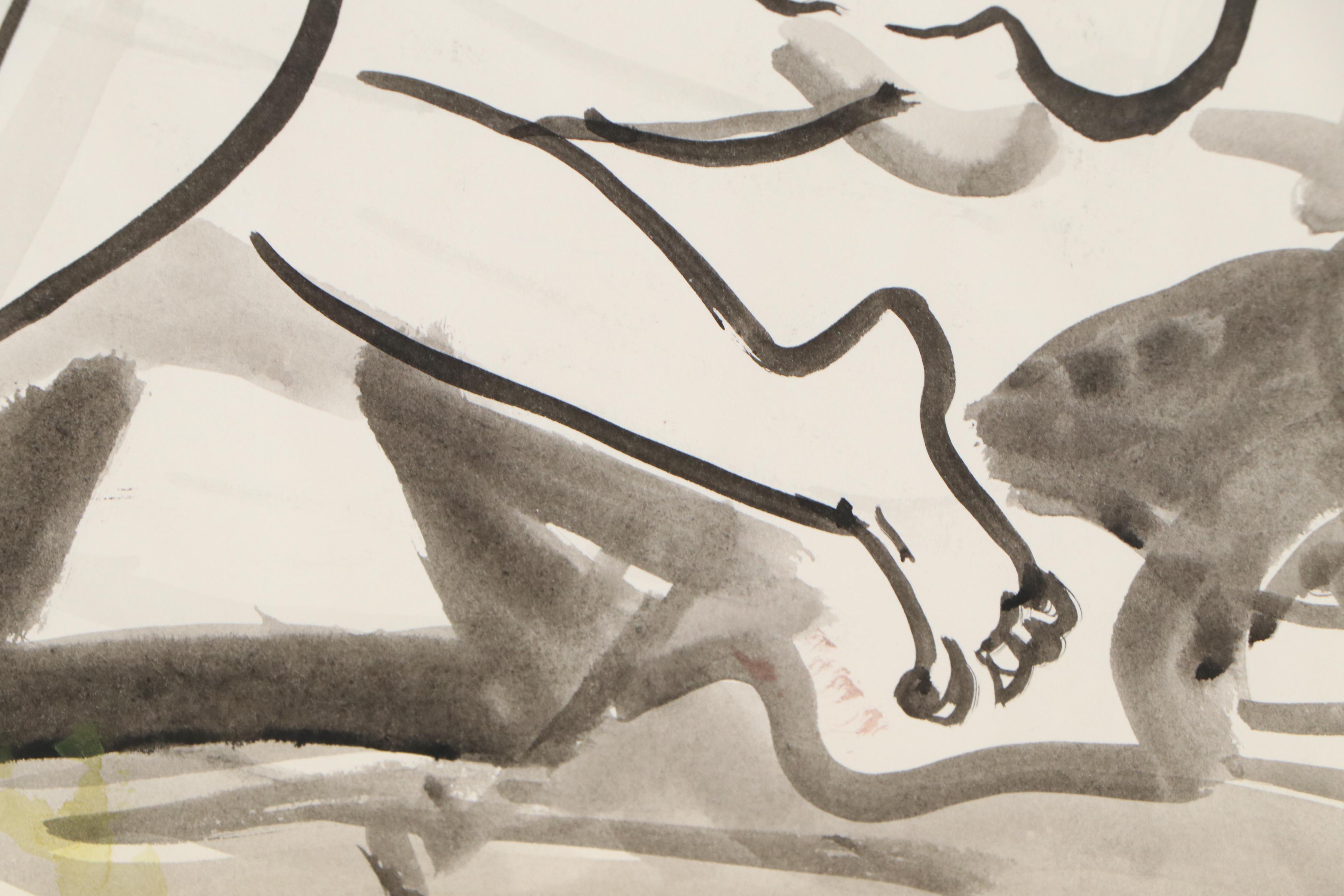 Yolanda Fusco Ink Wash Painting of Reclining Female Nude