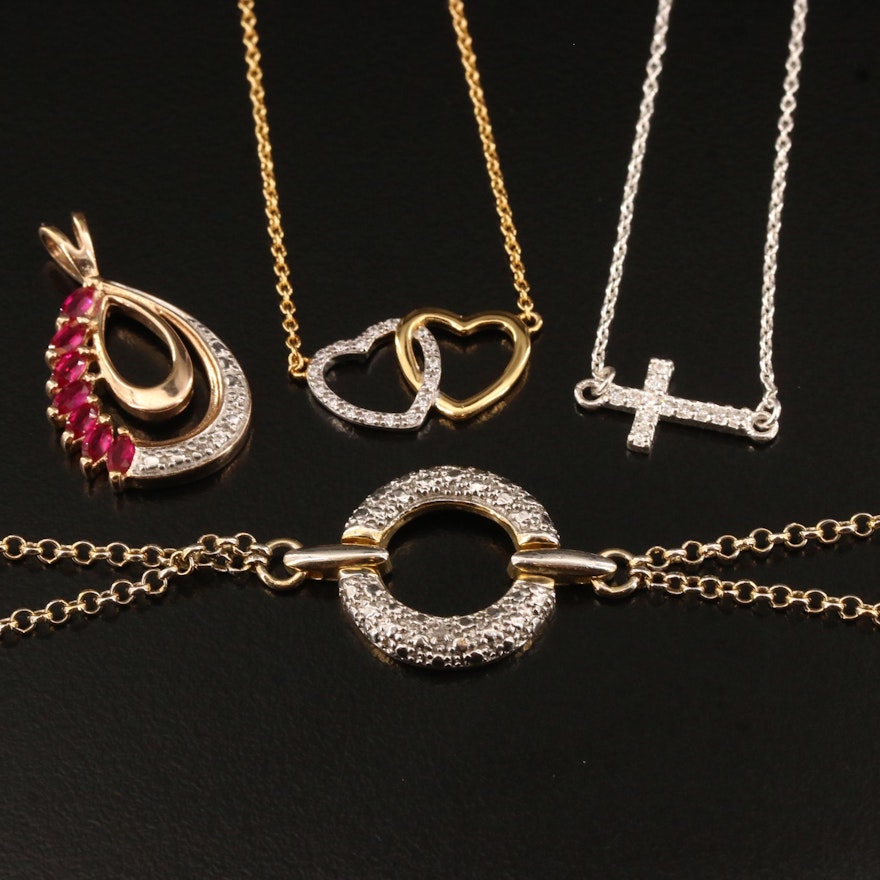 Sterling Silver Necklaces, Bracelet and Pendant with Ruby and Diamond Accents