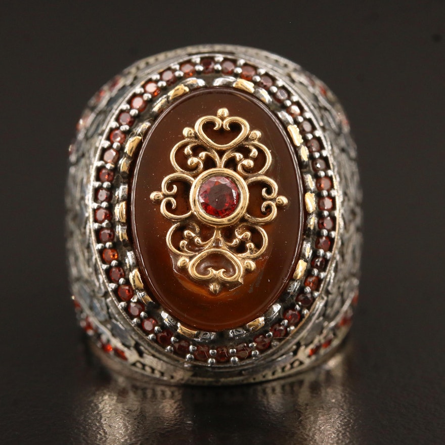 Sterling Silver Carnelian and Cubic Zirconia Ring
