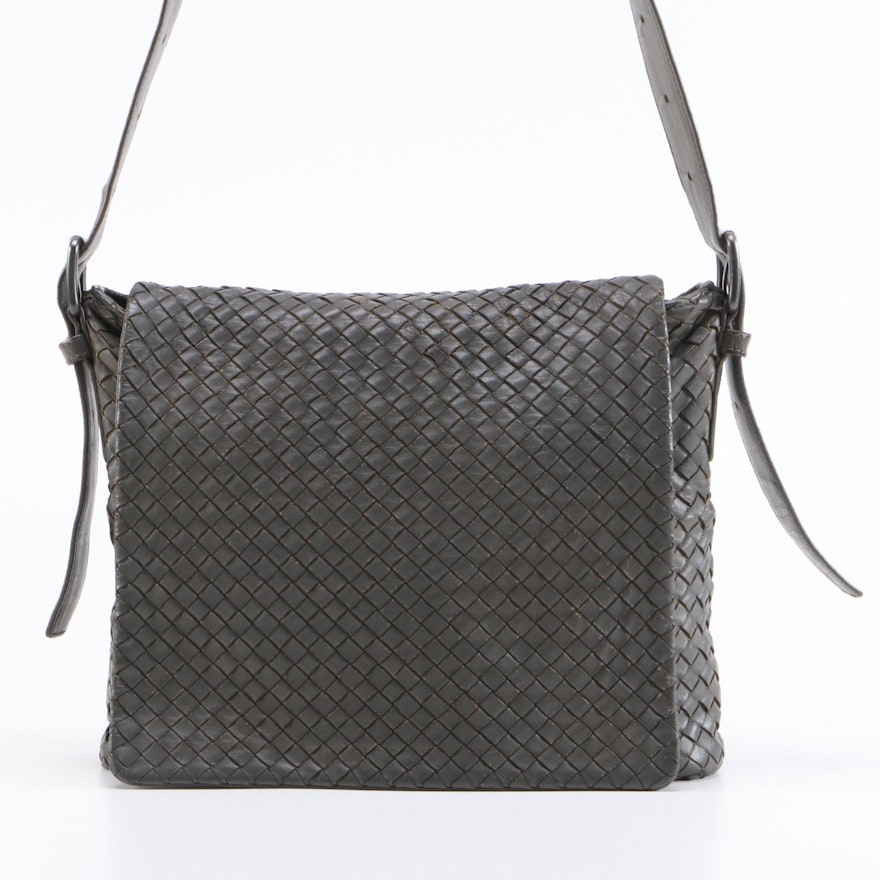 Bottega Veneta Gray Intrecciato Leather Crossbody Bag