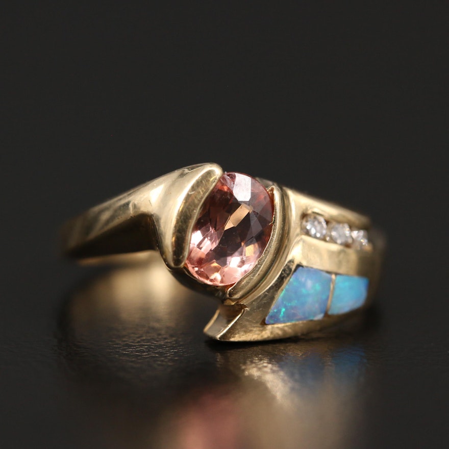 14K Topaz, Diamond Opal Inlay Ring