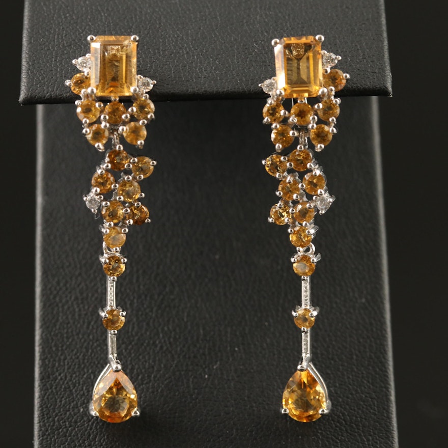 Sterling Silver Citrine and Cubic Zirconia Dangle Earrings