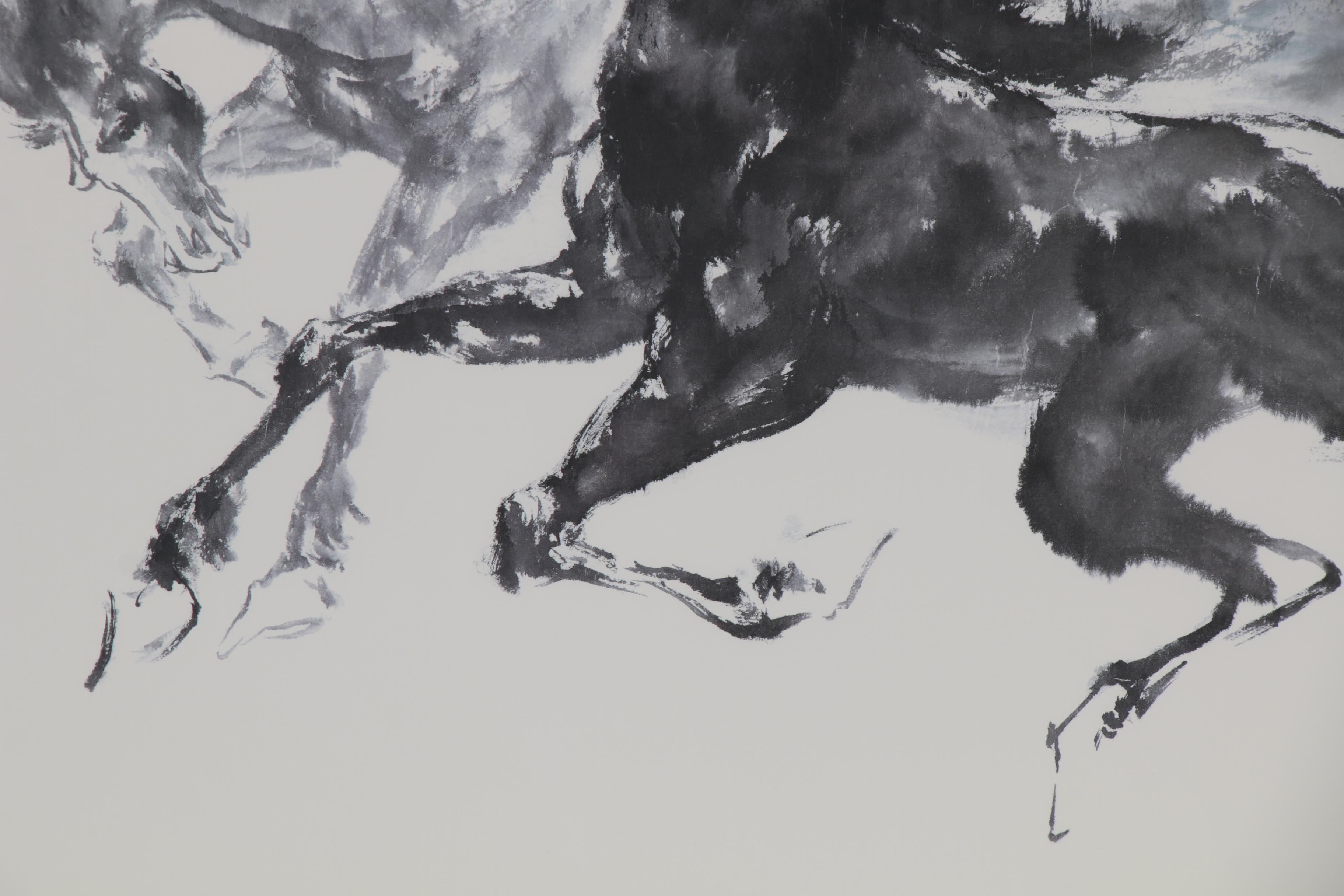 Offset Lithograph in the Style of Xu Beihong of Horses, Late 20th Century