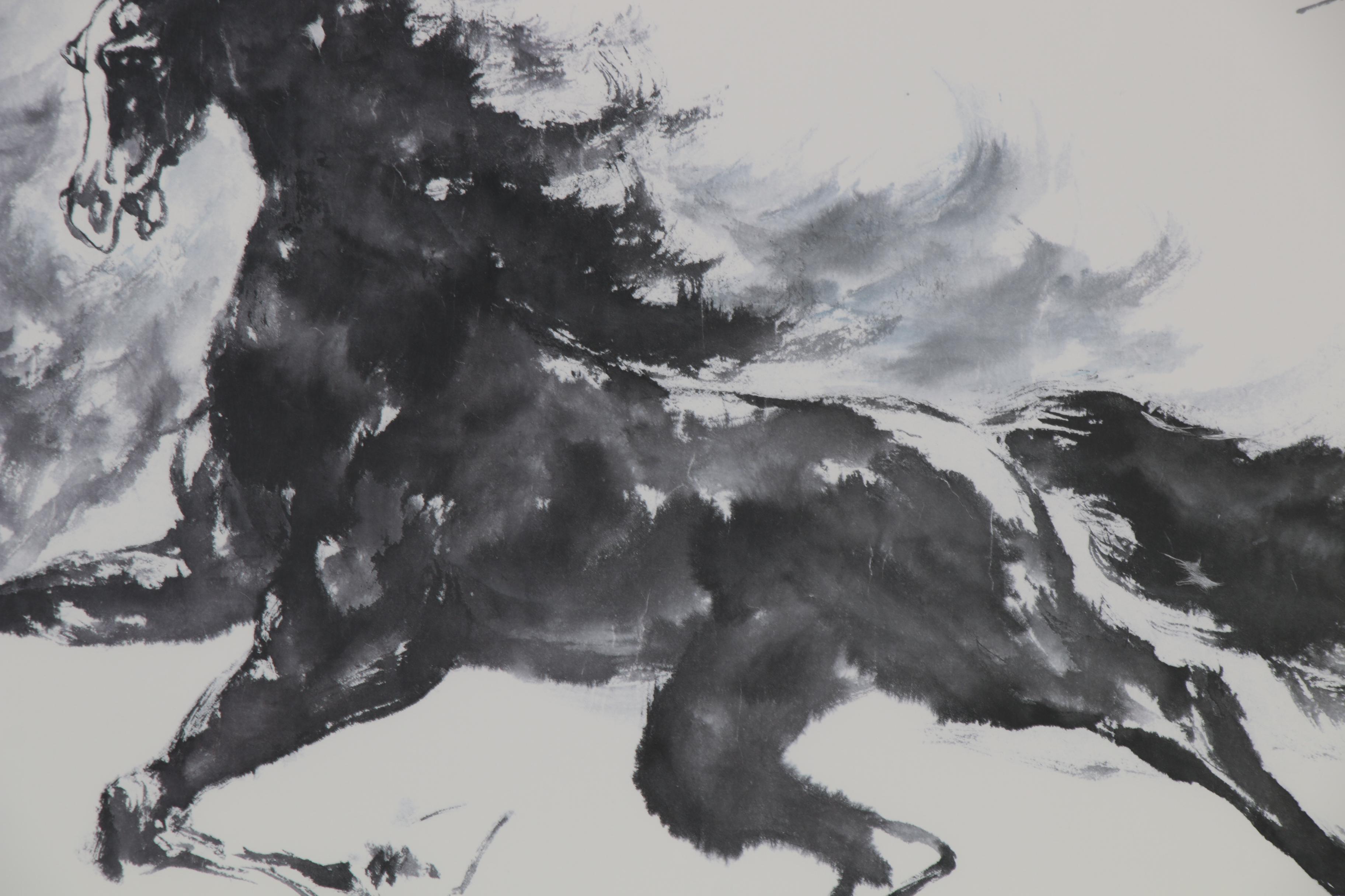 Offset Lithograph in the Style of Xu Beihong of Horses, Late 20th Century