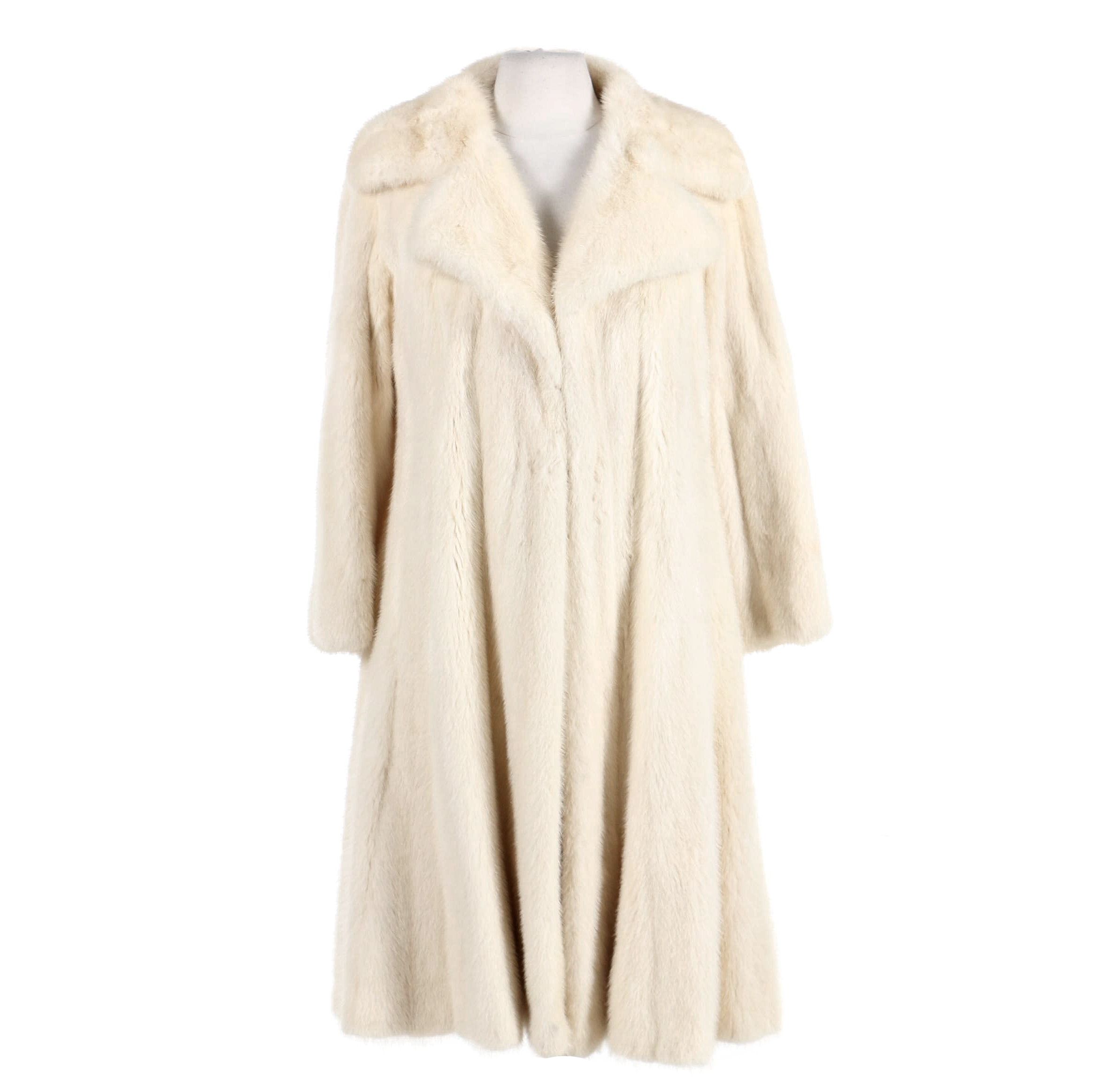 Donald Brooks Platinum Mink Fur Swing Coat with Wide Notched Collar