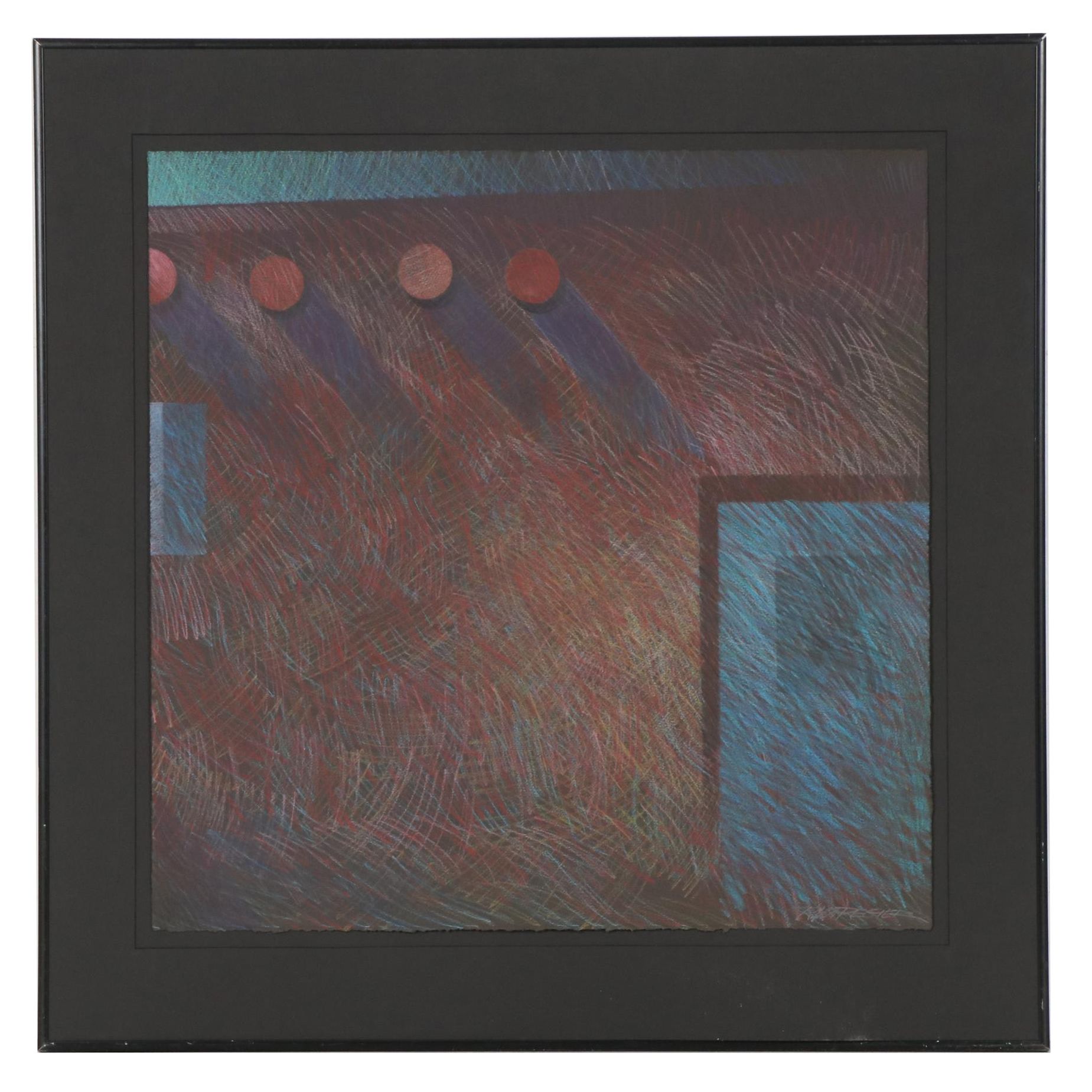 Robert W. Regier Pastel Drawing of Geometric Abstract Composition, 20th Century