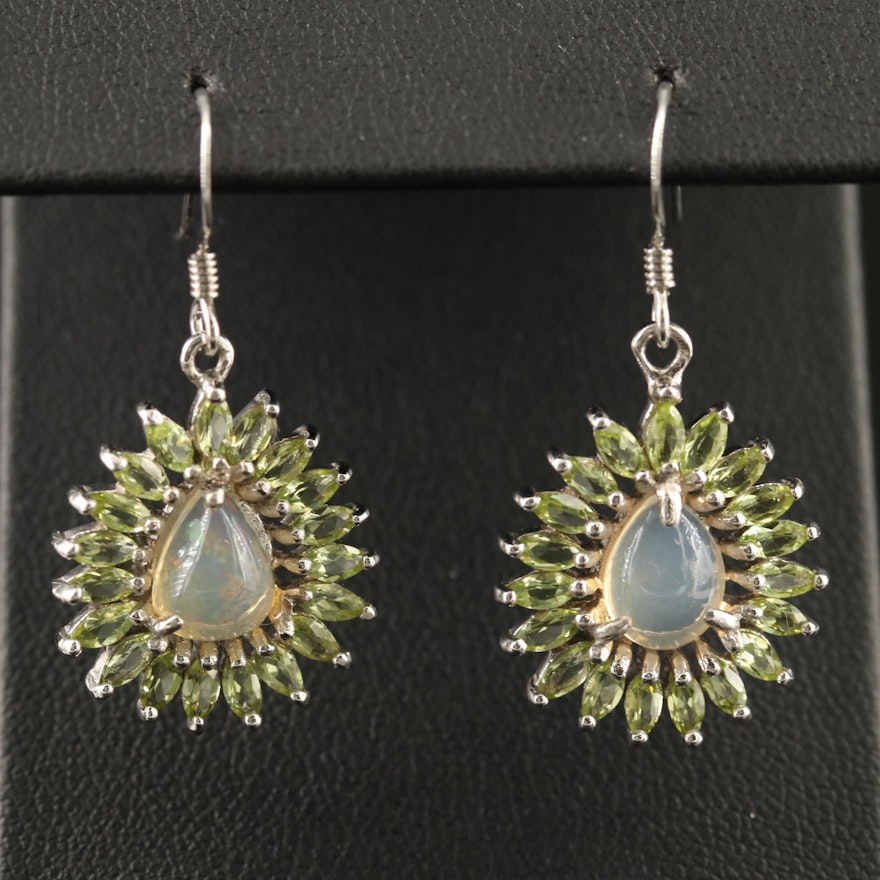Sterling Silver Opal and Peridot Dangle Earrings