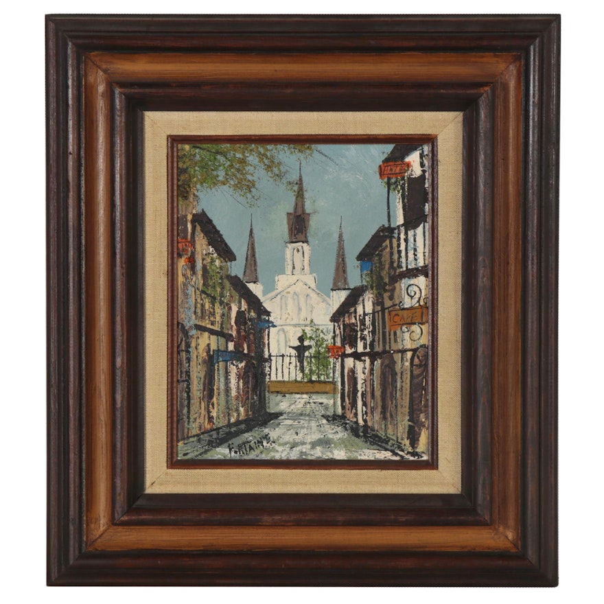 French Street Scene Oil Painting, Mid 20th Century