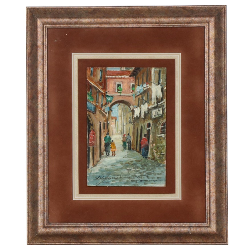 Italian City Street Scene Oil Painting, circa 1997