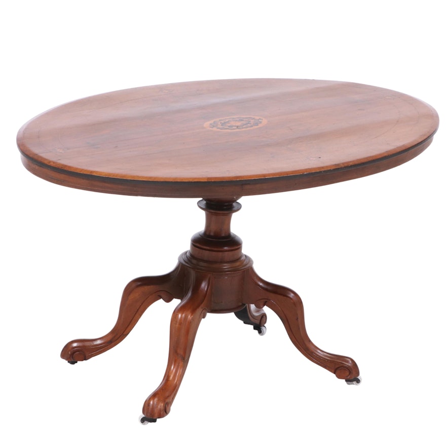 Regency Style Walnut Marquetry Tilt Top Table, Early 20th Century