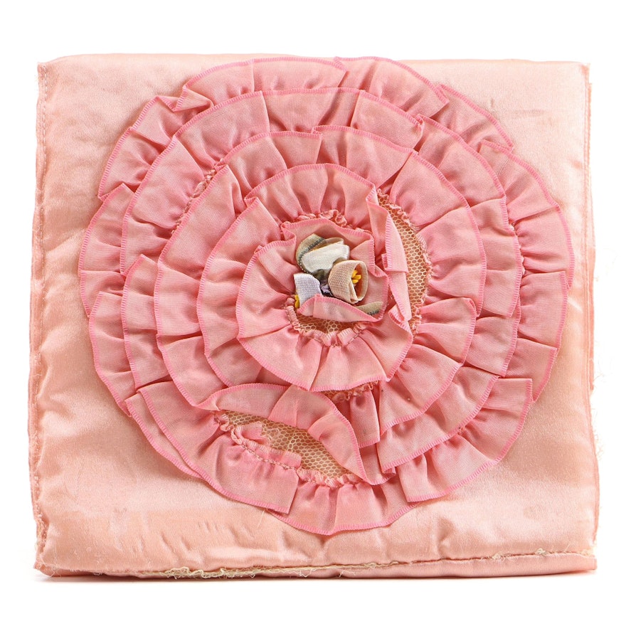 Pink Silk Handkerchief Holder Case, Mid-20th Century