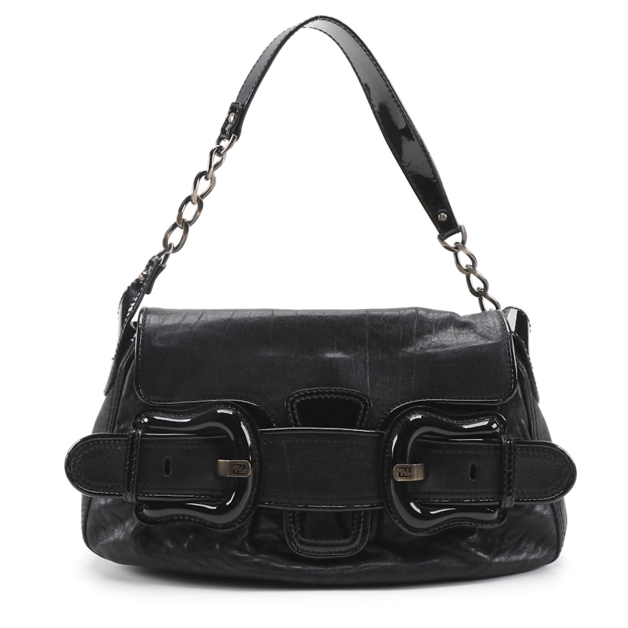 Fendi B Bis Handbag in Black Leather and Patent Leather