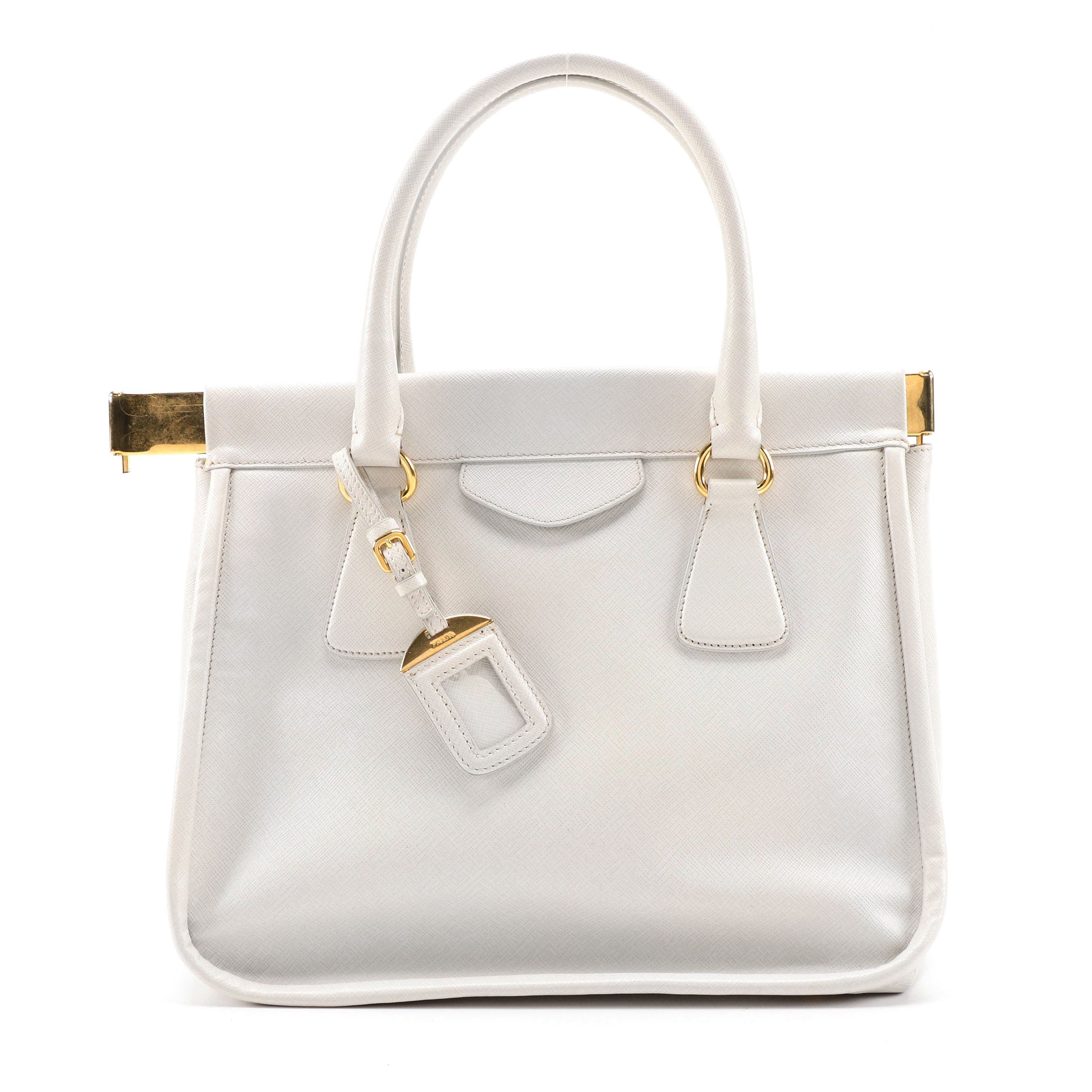 Prada White Saffiano Lux Borsa Cerniera Bag