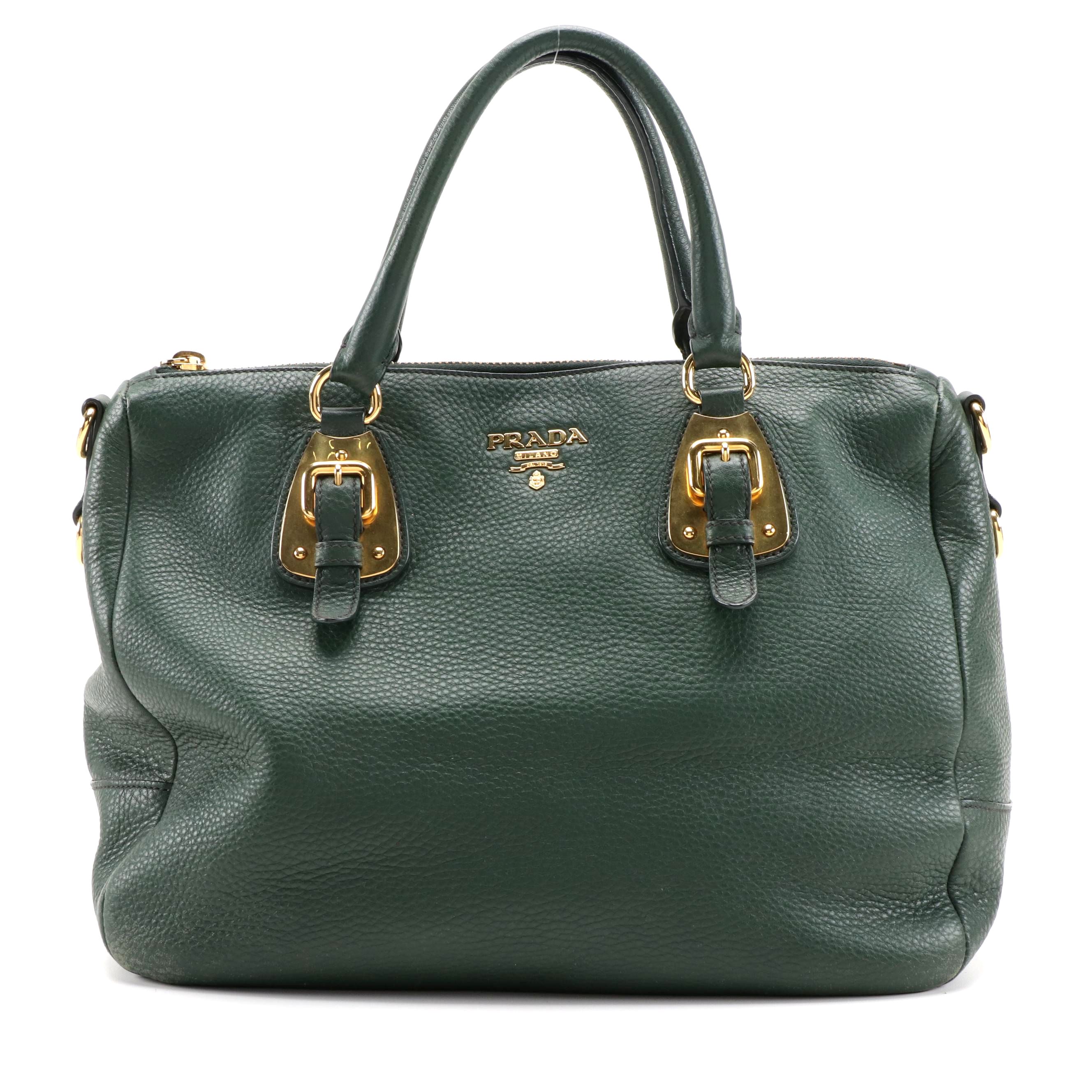 Prada Two-Way Satchel in Forest Green Vitello Daino Leather
