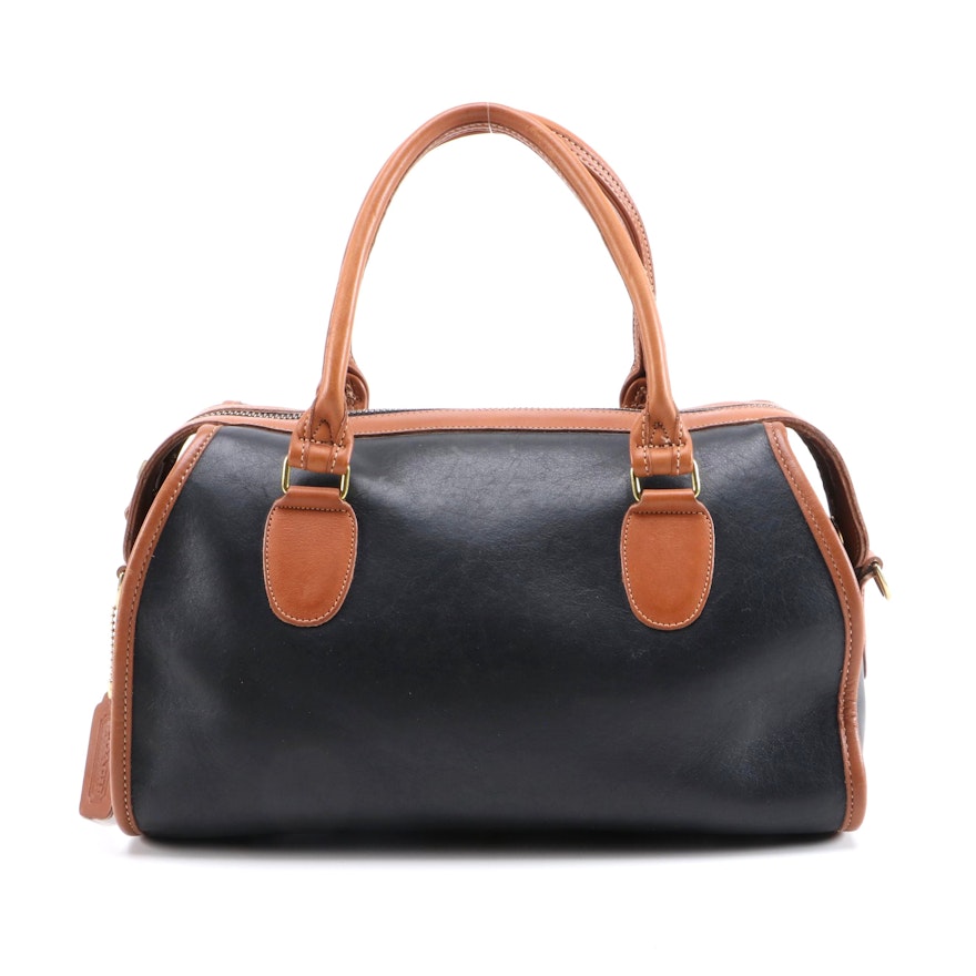 Coach Black and Tan Bicolor Leather Two-Way Satchel