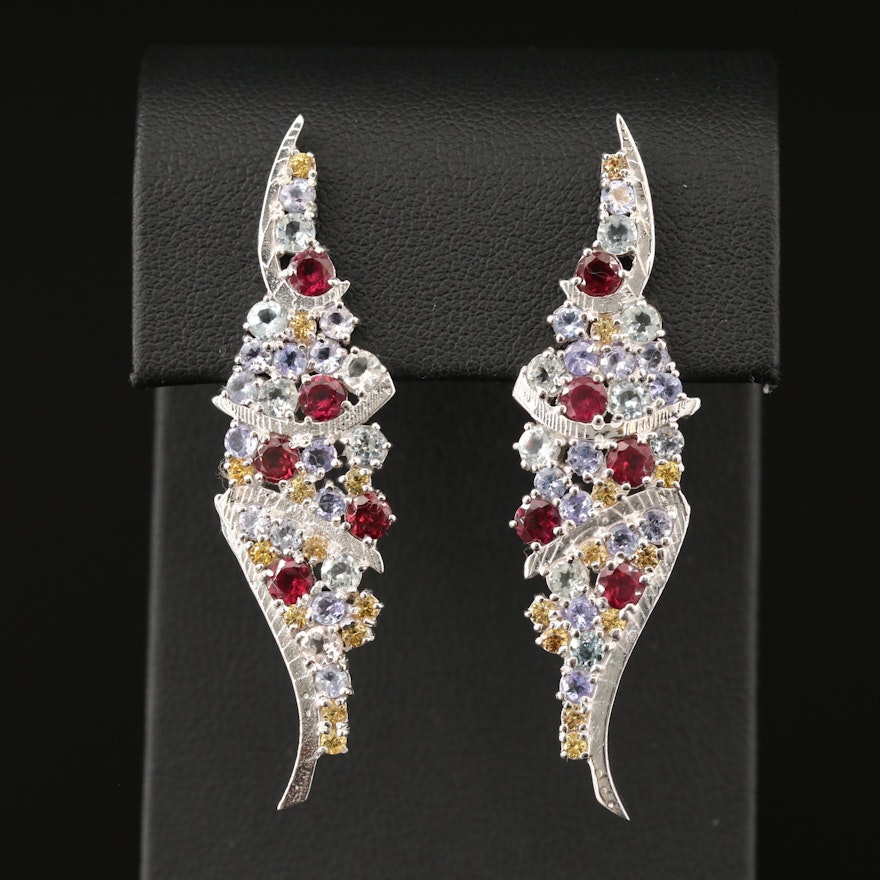 Sterling Silver Tanzanite, Sapphire and Garnet Cluster Wing Earrings