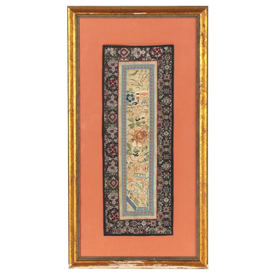 Chinese Hand-Embroidered Silk Sleeve Band, Early to Mid-20th Century