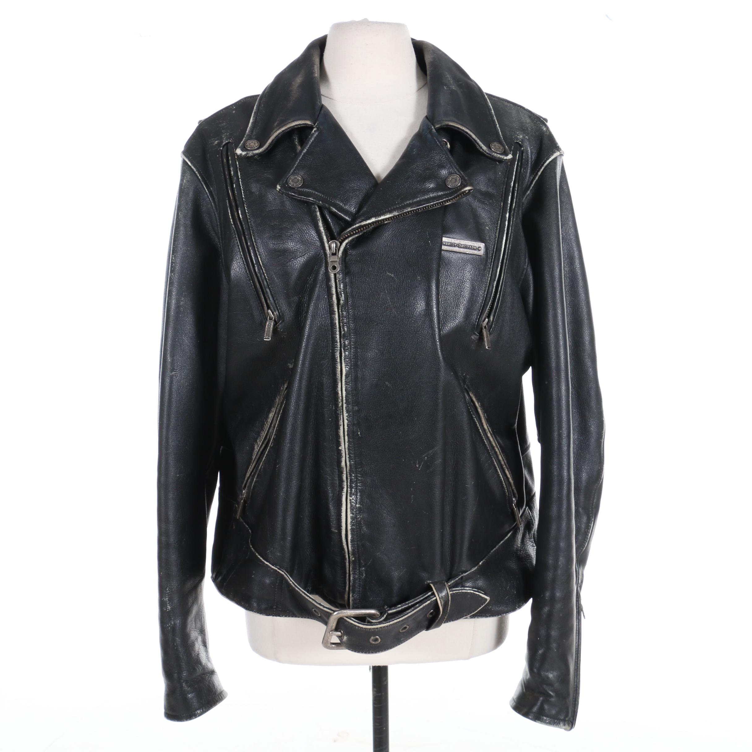 Men's Harley-Davidson Distressed Leather Motorcycle Jacket with Metal Back Logo