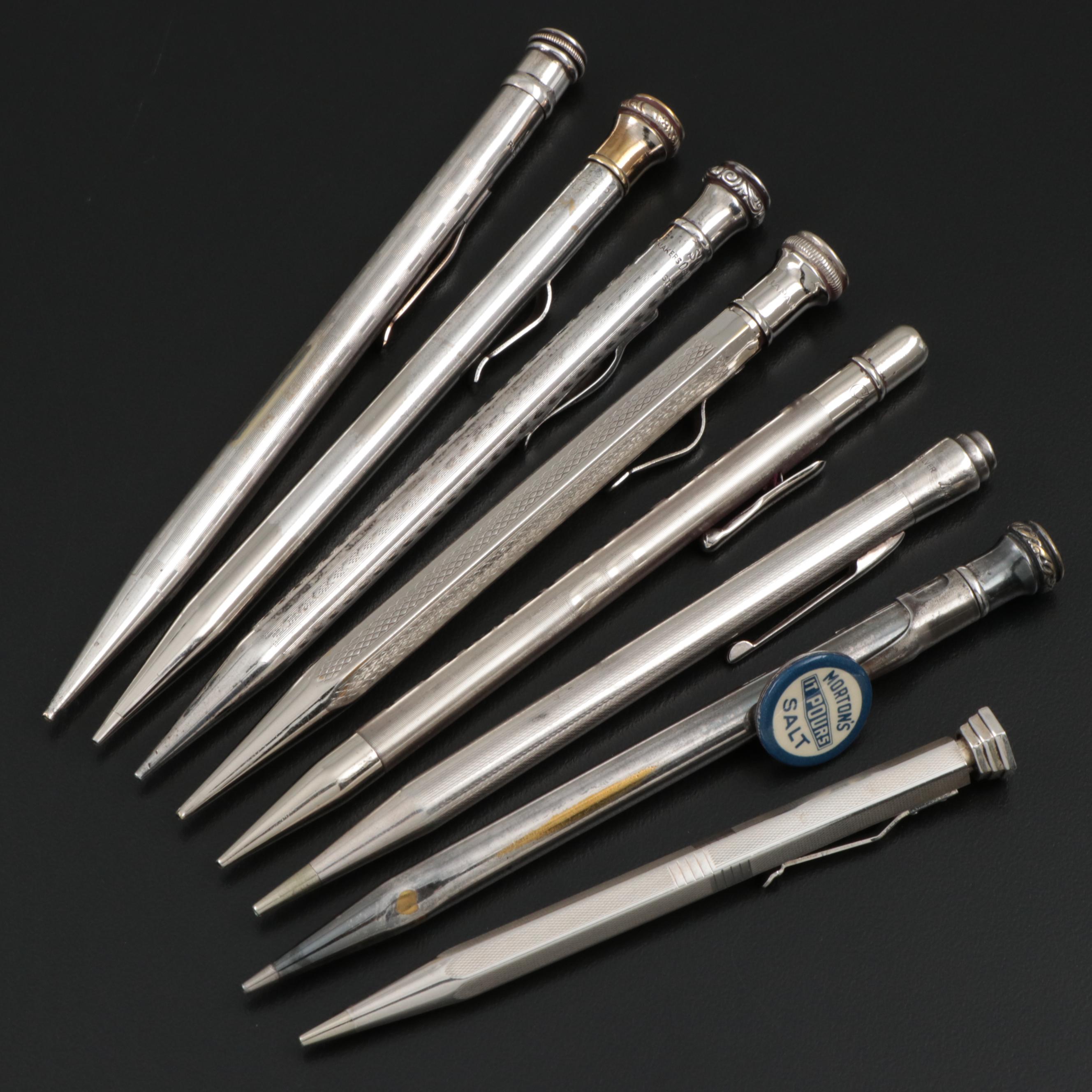 Sterling Silver Plated Mechanical Pencils with Morton's Salt Advertising Clip