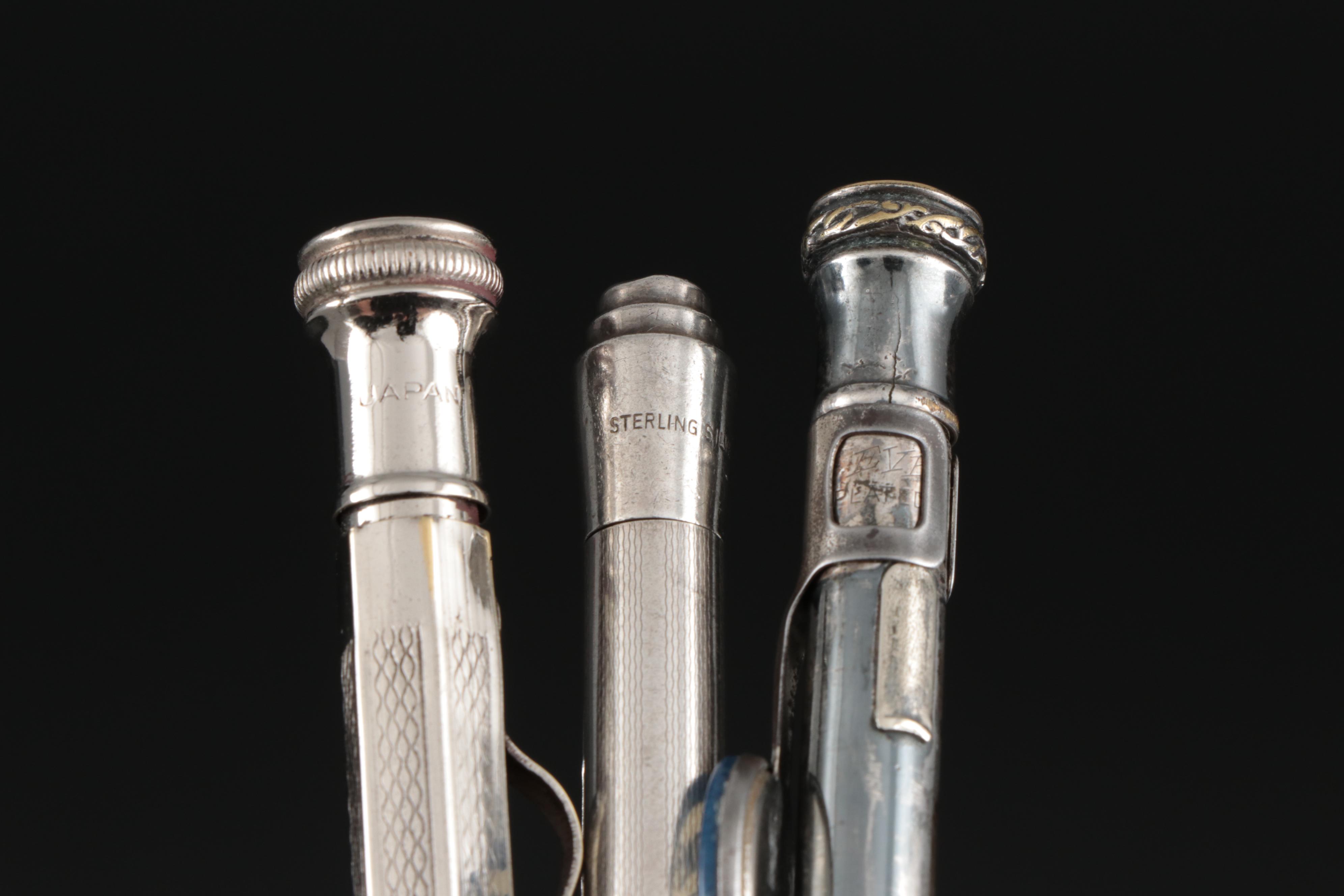 Sterling Silver Plated Mechanical Pencils with Morton's Salt Advertising Clip